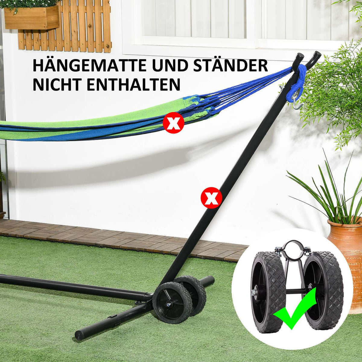 Hammock Wheel Kit Weather Resistant Portable Universal Hammock Stand Wheel 20 X 18 X 18Cm Black