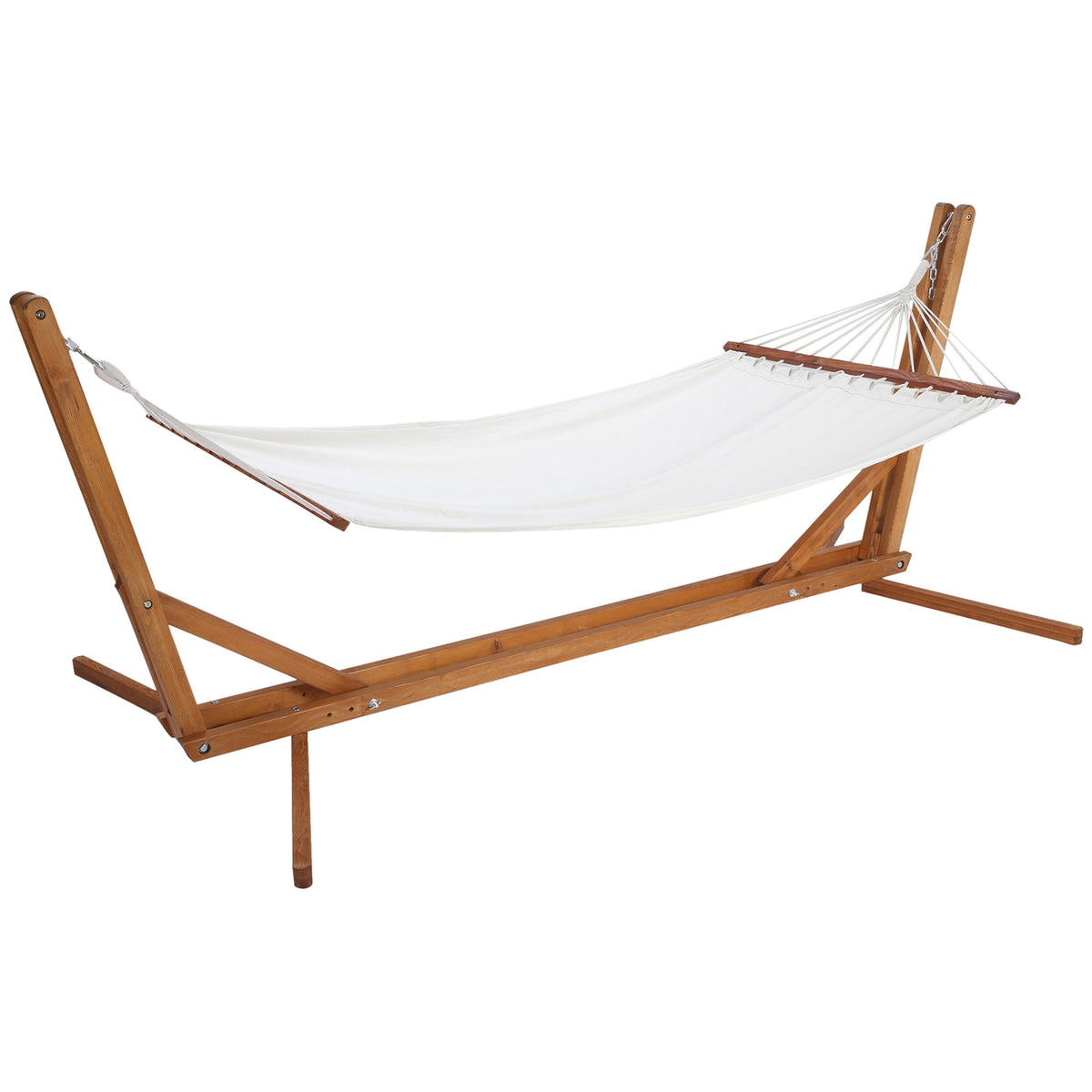 Hammock With Frame Adjustable Hammock Made Of Pine Wood Rod Hammock Foldable Outdoor Indoor Cream White + Natural 388 X 120 X 89 Cm