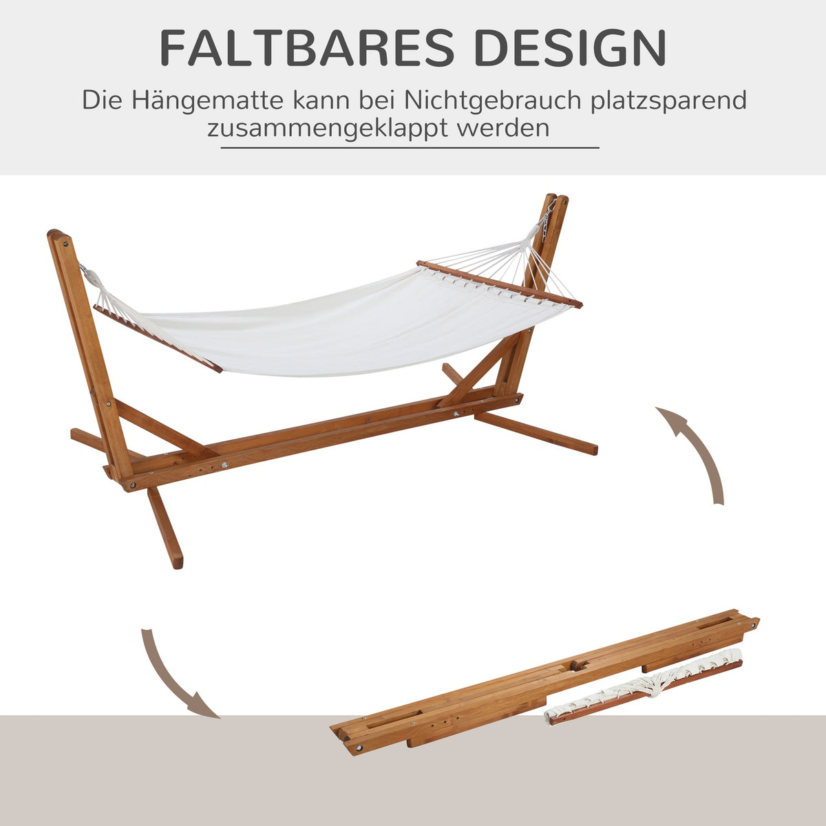 Hammock With Frame Adjustable Hammock Made Of Pine Wood Rod Hammock Foldable Outdoor Indoor Cream White + Natural 388 X 120 X 89 Cm