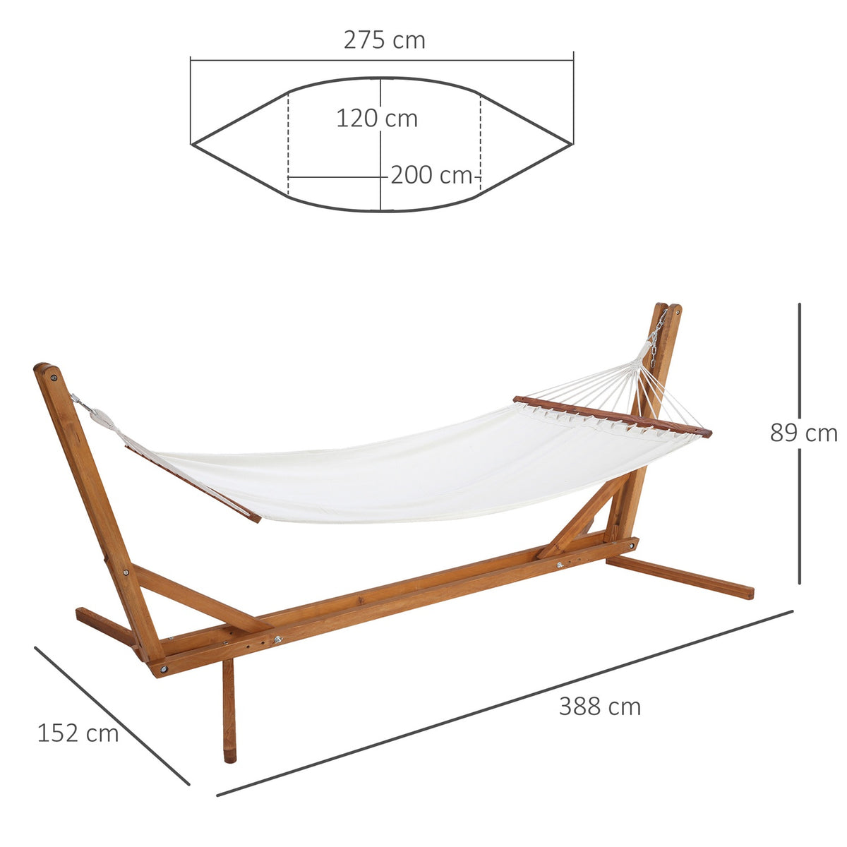 Hammock With Frame Adjustable Hammock Made Of Pine Wood Rod Hammock Foldable Outdoor Indoor Cream White + Natural 388 X 120 X 89 Cm