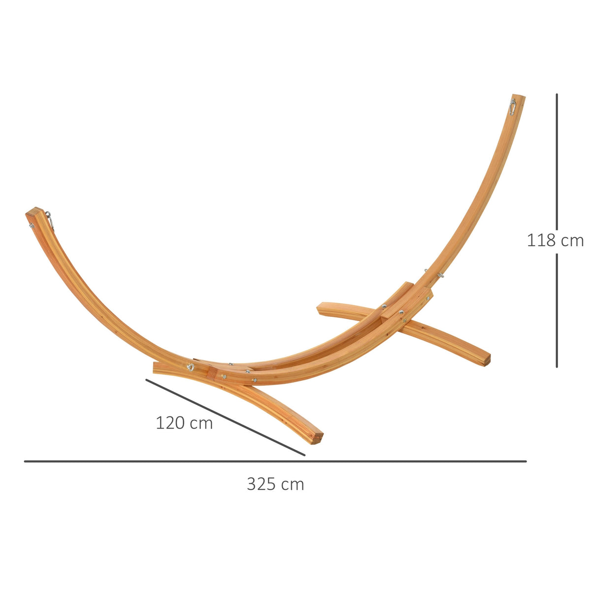 Hammock frame for hammock 325 x 120 x 118 cm, stable hammock stand with pull rope, made of pine, can hold up to 120 kg