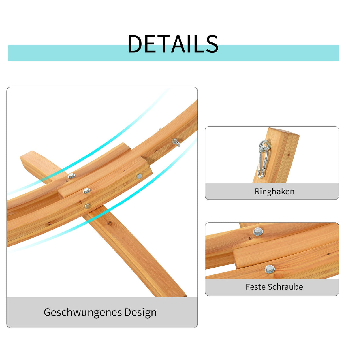 Hammock frame for hammock 325 x 120 x 118 cm, stable hammock stand with pull rope, made of pine, can hold up to 120 kg