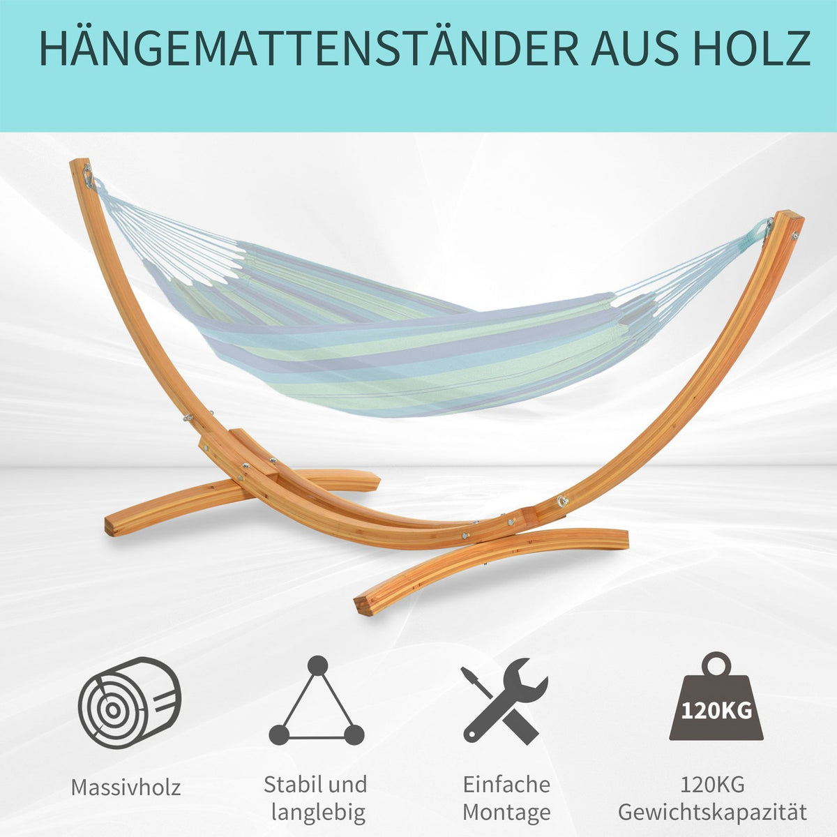 Hammock frame for hammock 325 x 120 x 118 cm, stable hammock stand with pull rope, made of pine, can hold up to 120 kg