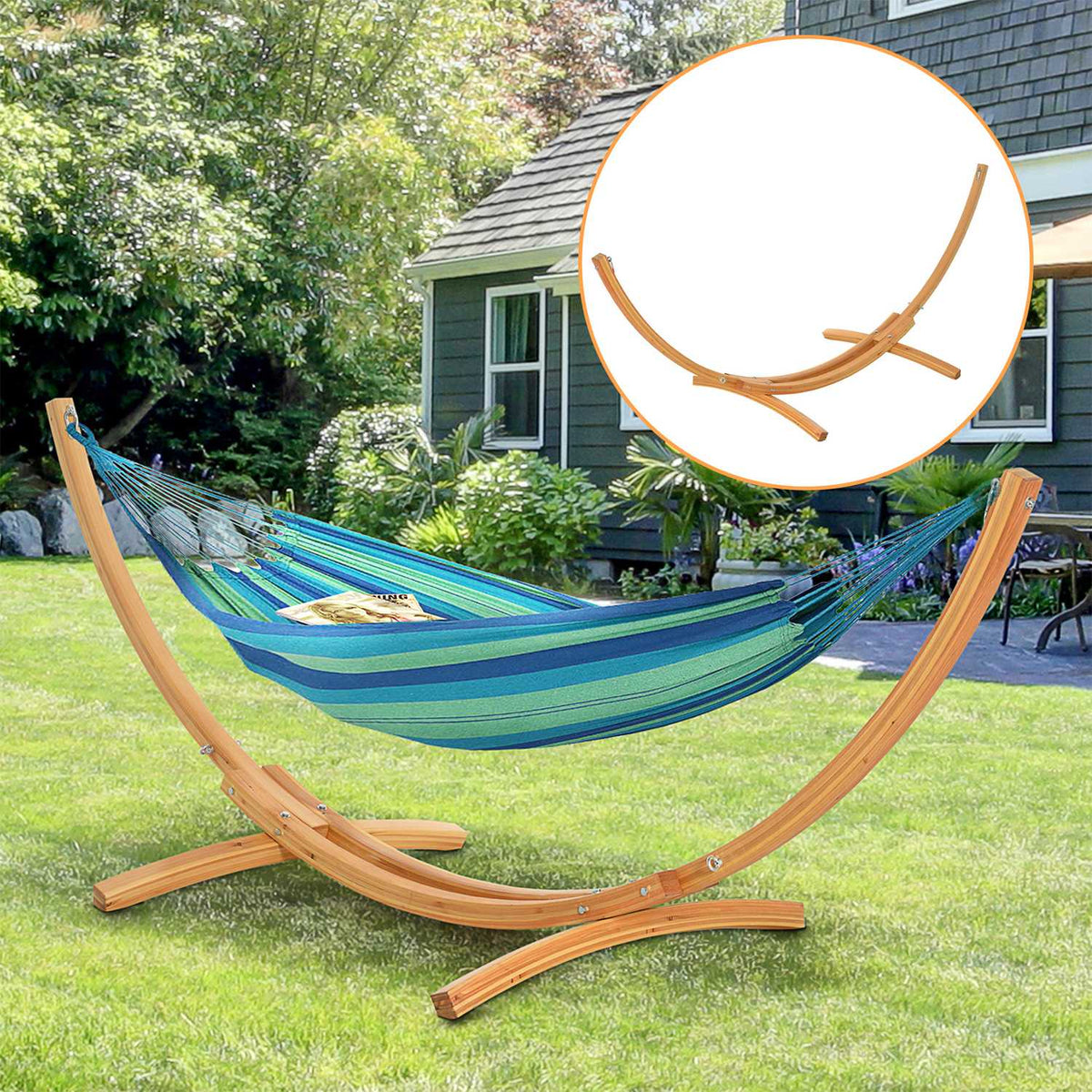 Hammock frame for hammock 325 x 120 x 118 cm, stable hammock stand with pull rope, made of pine, can hold up to 120 kg