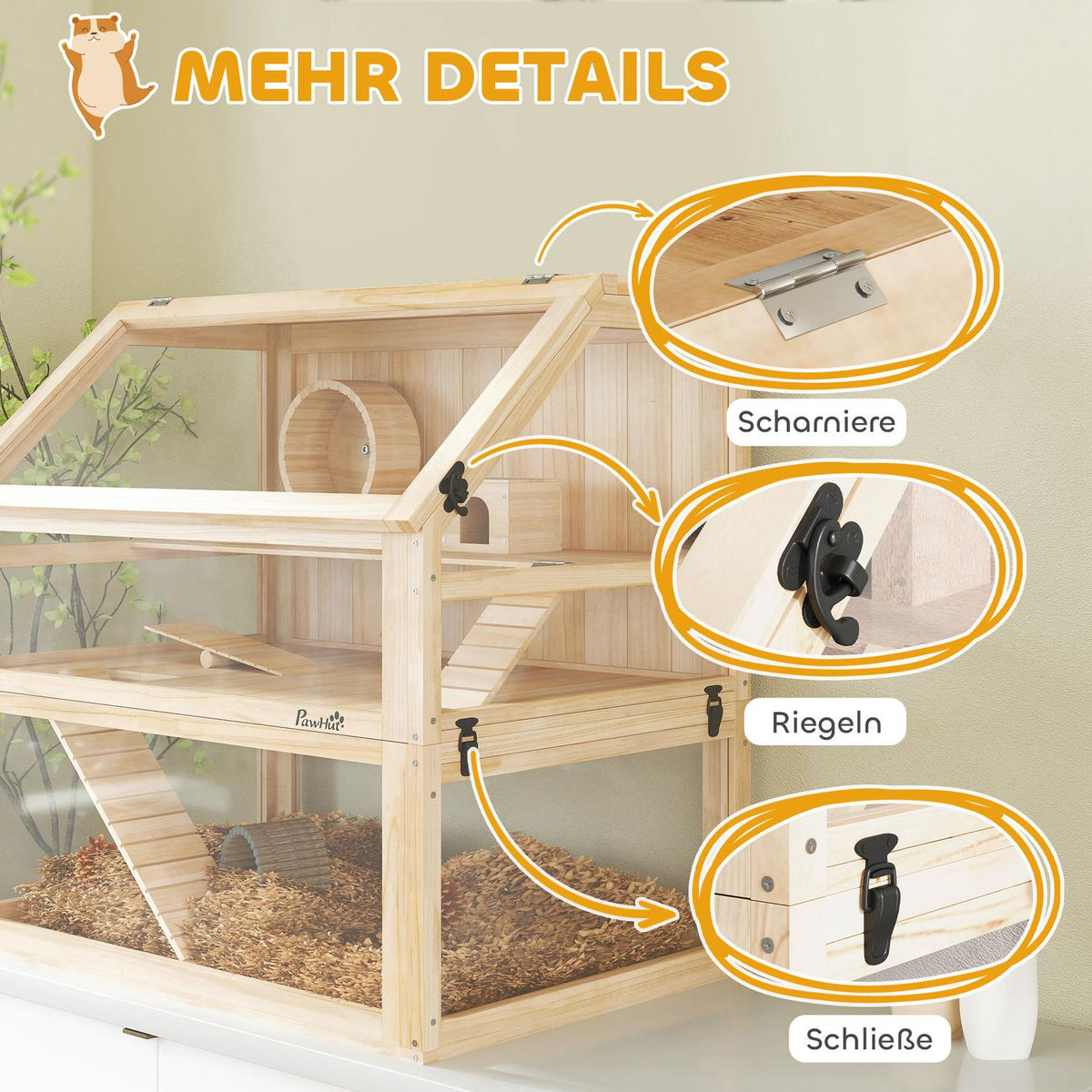 Hamster Cage, 3-Level Wooden with Toys, 80x50x76 cm