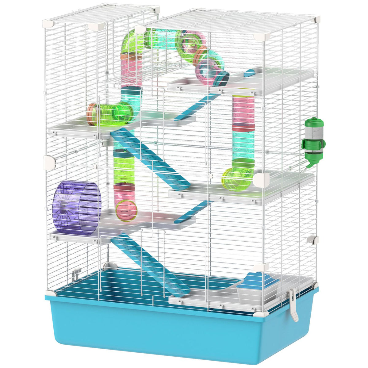 Hamster Cage, 6 Tier Small Animal Cage with Tubes, Tunnels, Hut, Wheel, Food Bowl, Water Bottle, Ramps, for Dwarf Hamsters and Gerbils, 58 x 36 x 81 cm Light Blue