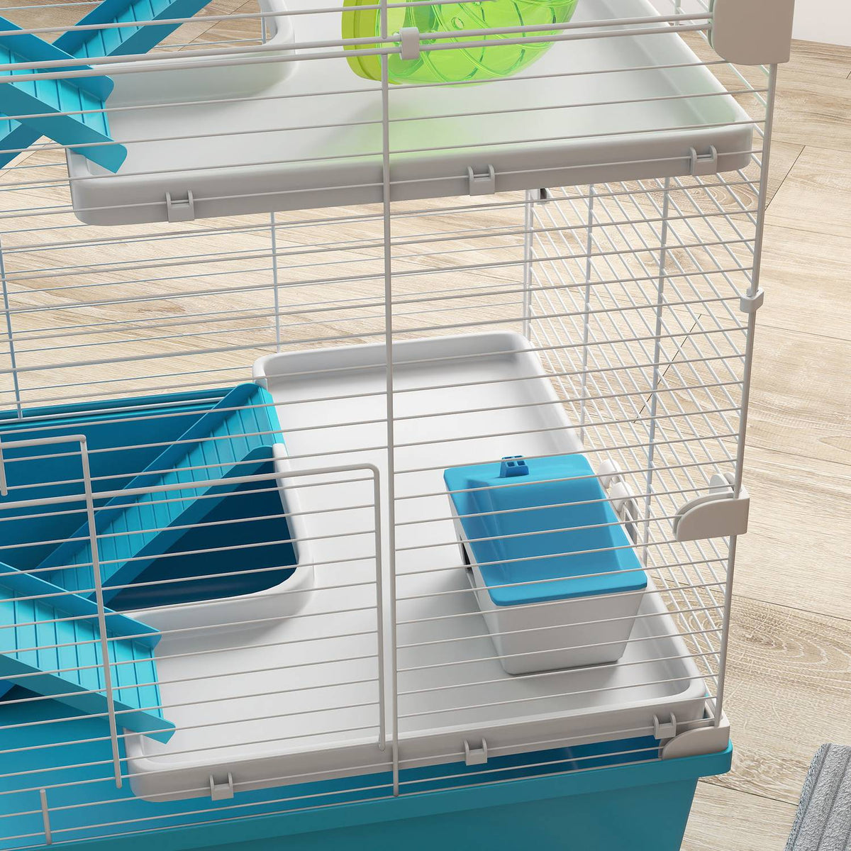 Hamster Cage, 6 Tier Small Animal Cage with Tubes, Tunnels, Hut, Wheel, Food Bowl, Water Bottle, Ramps, for Dwarf Hamsters and Gerbils, 58 x 36 x 81 cm Light Blue