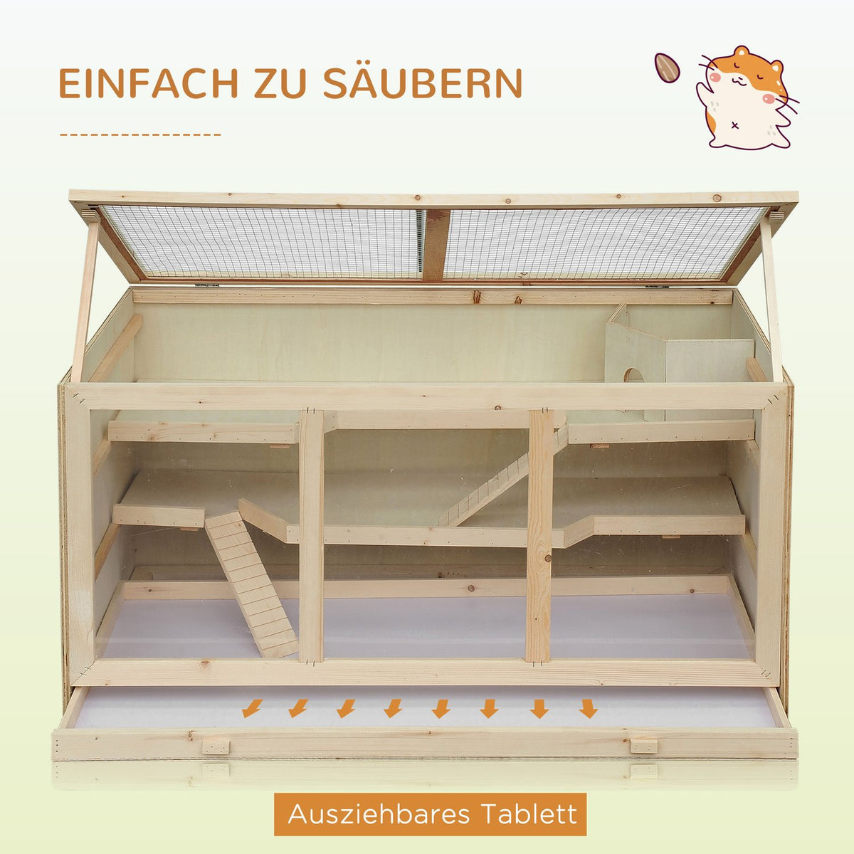 Hamster Cage Made Of Natural Wood Three-Tier Rodent Cage With Stairs, Pvc, 115X57X55Cm