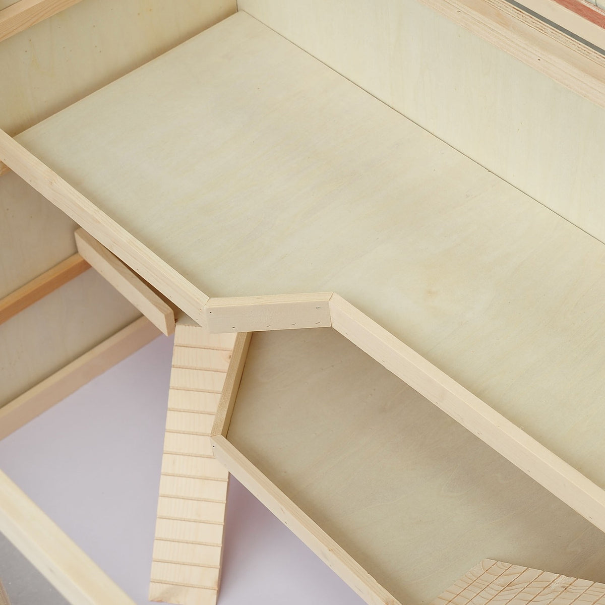 Hamster Cage Made Of Natural Wood Three-Tier Rodent Cage With Stairs, Pvc, 115X57X55Cm