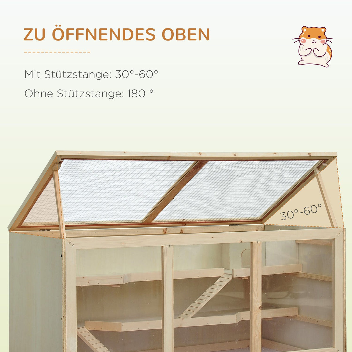 Hamster Cage Made Of Natural Wood Three-Tier Rodent Cage With Stairs, Pvc, 115X57X55Cm