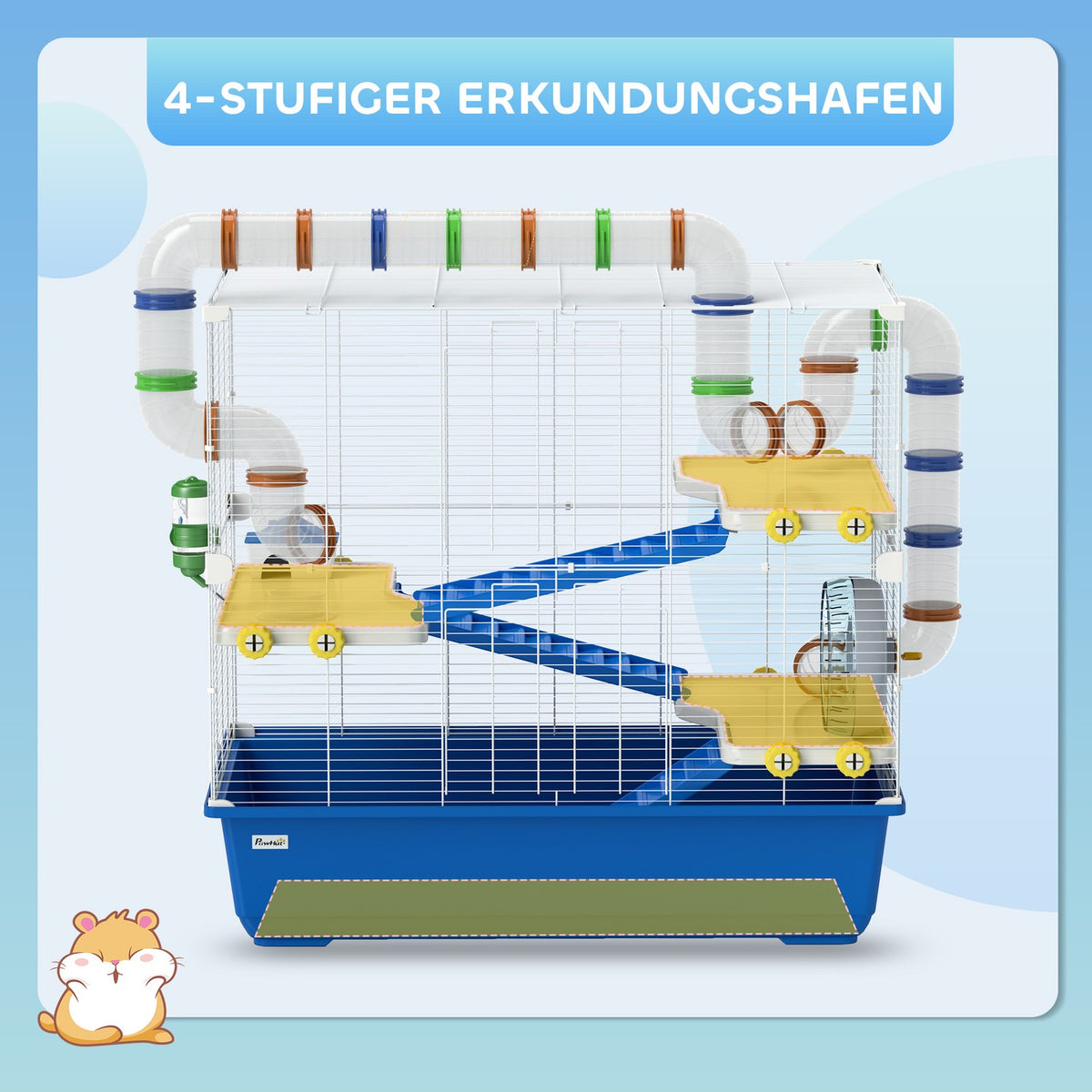 Hamster Cage for Dwarf Hamsters 4 Tier Rodent Cage Small Animal Cage with Wheel Feeding Bowl and Accessories Large Mouse Cage 78 x 45 x 73 cm Blue
