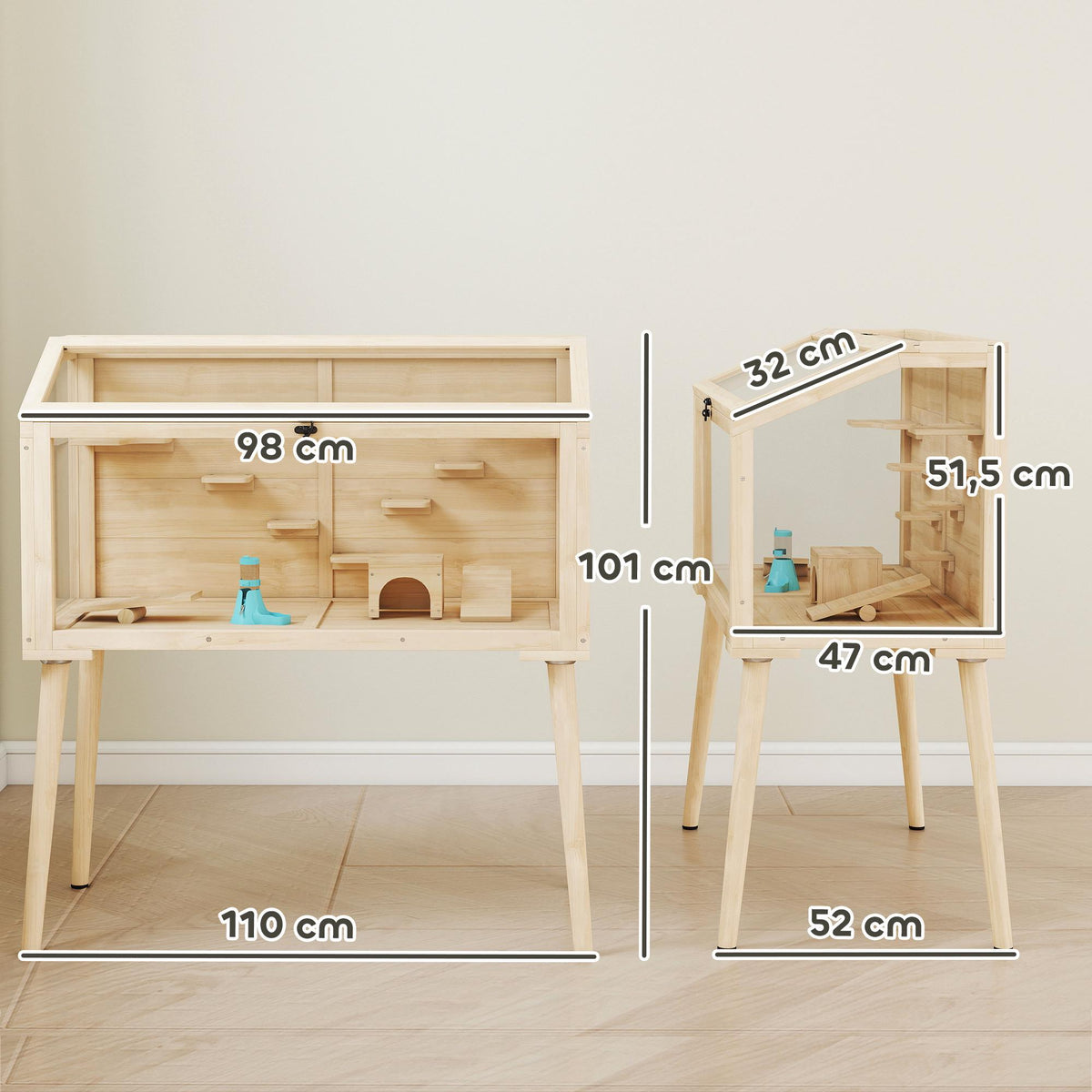 Hamster Cage with Accessories, 110x52x101 cm, Wood/Plastic