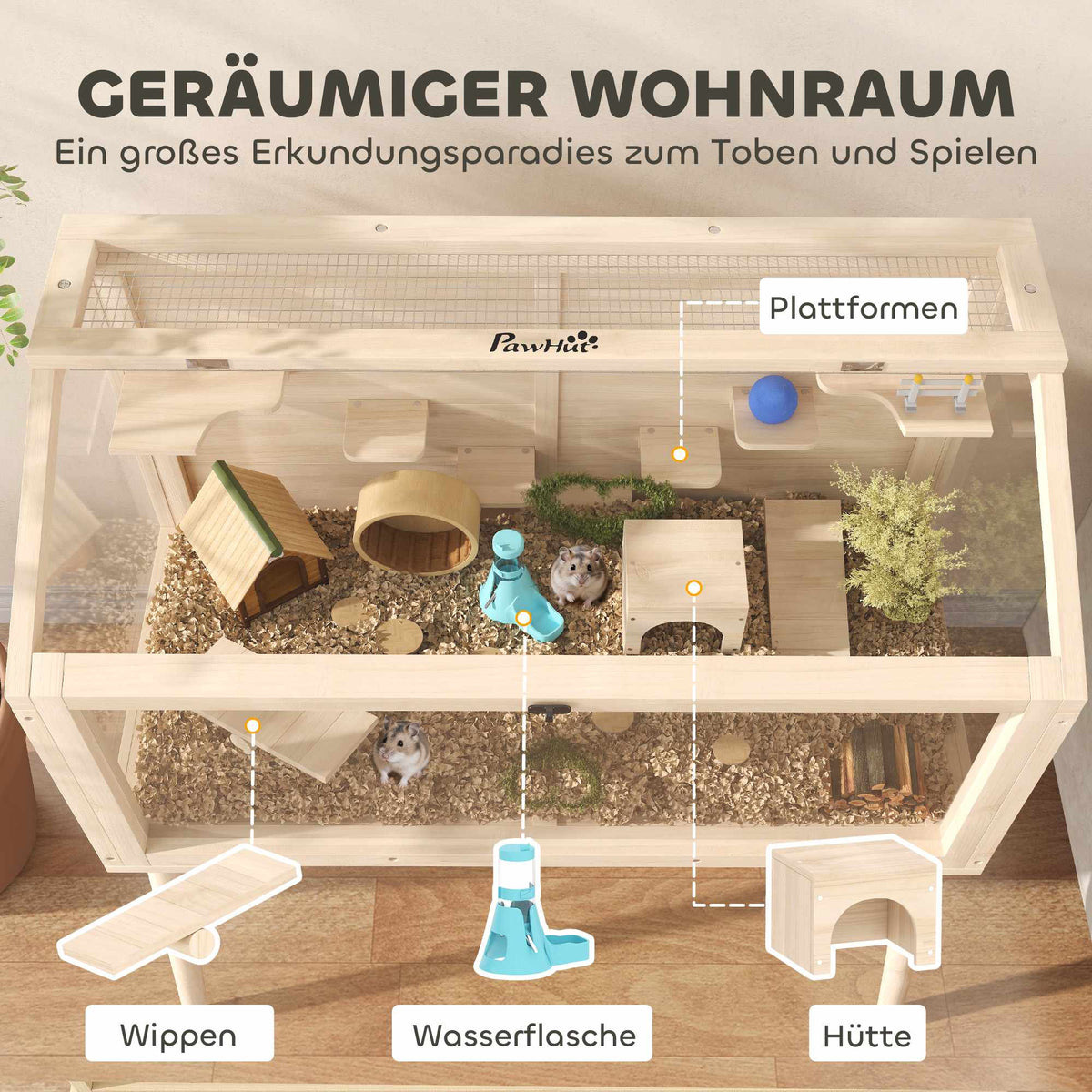 Hamster Cage with Accessories, 110x52x101 cm, Wood/Plastic