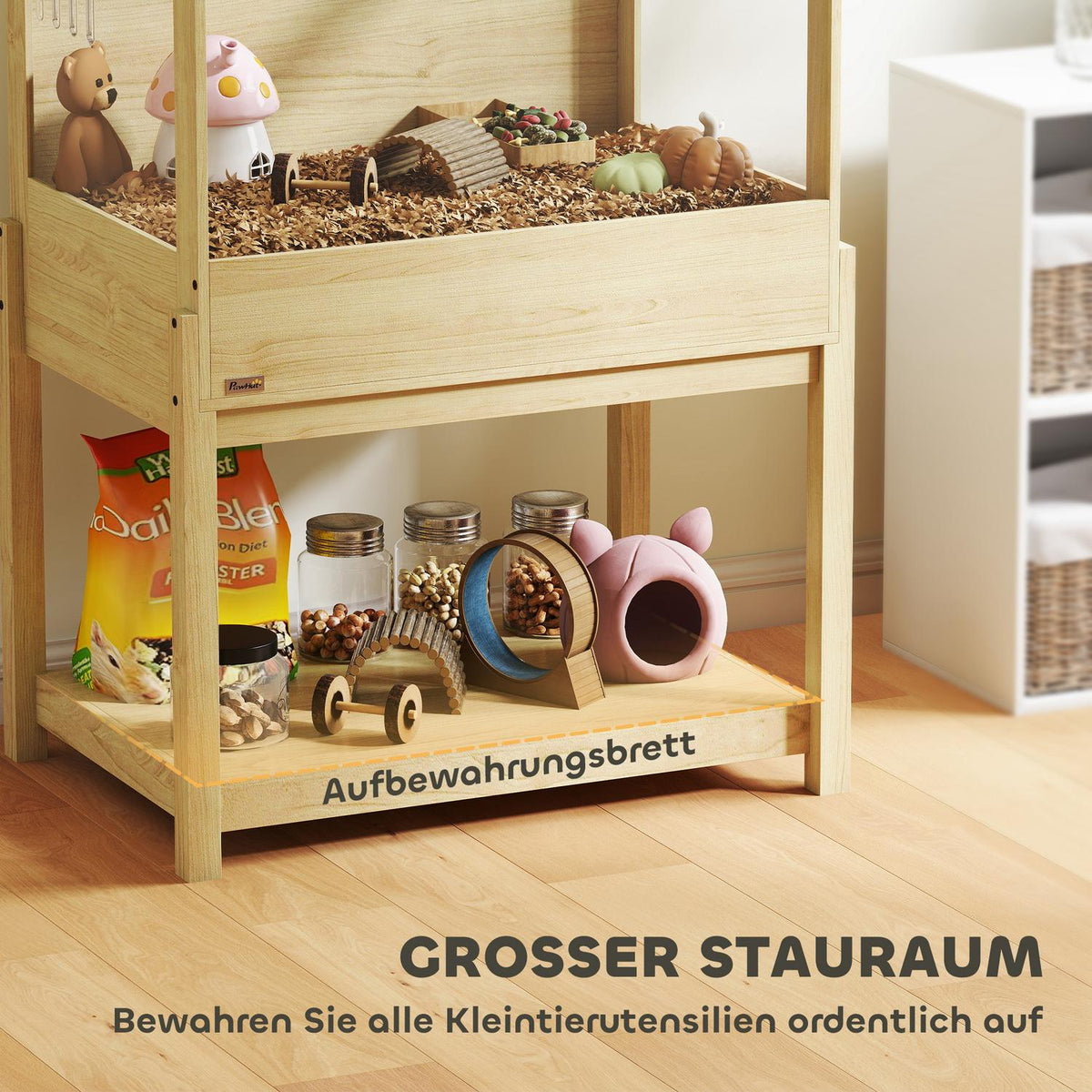 Hamster cage 2 levels rodent cage small animal cage with hinged lid, large 83.2 x 50 x 103 cm natural wood
