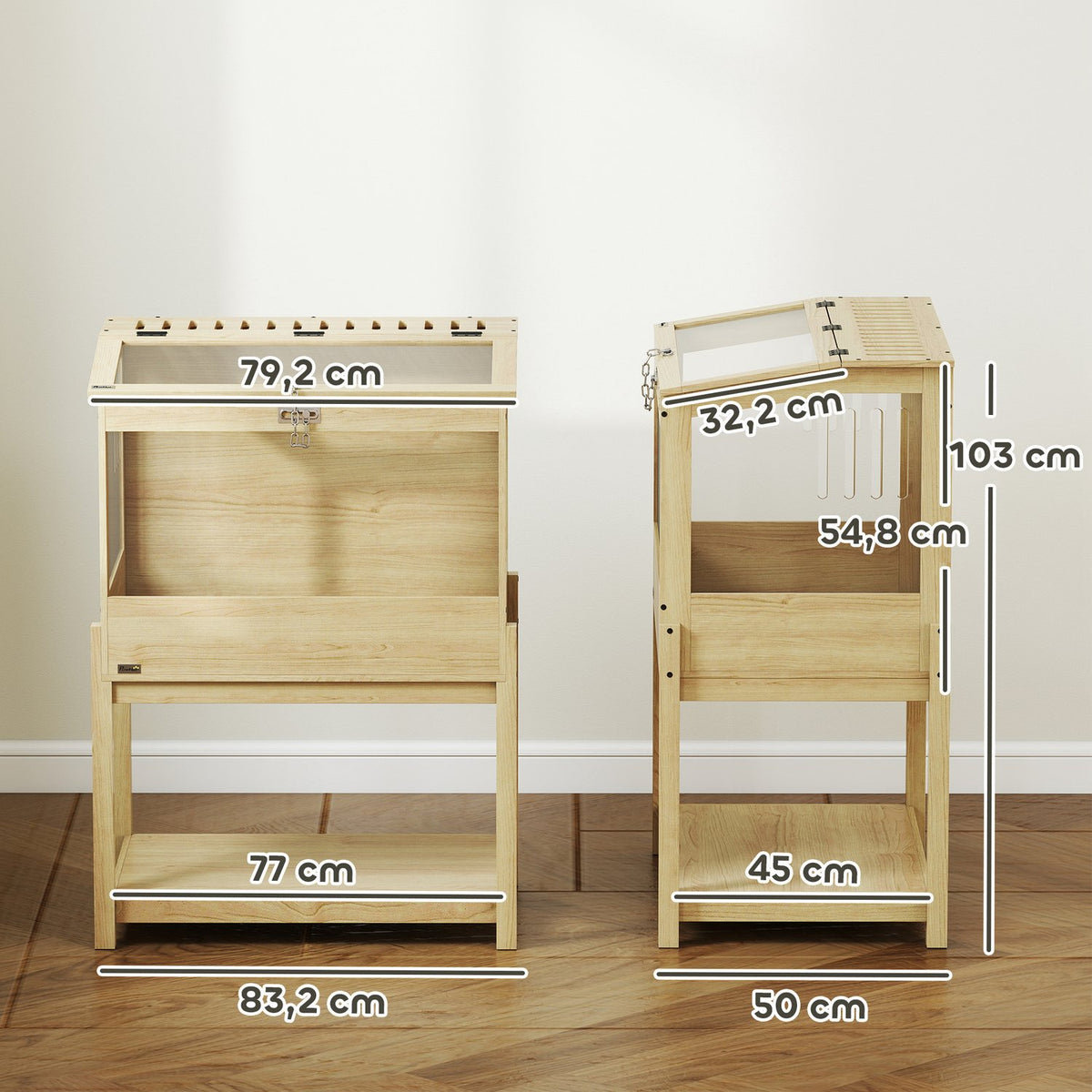 Hamster cage 2 levels rodent cage small animal cage with hinged lid, large 83.2 x 50 x 103 cm natural wood