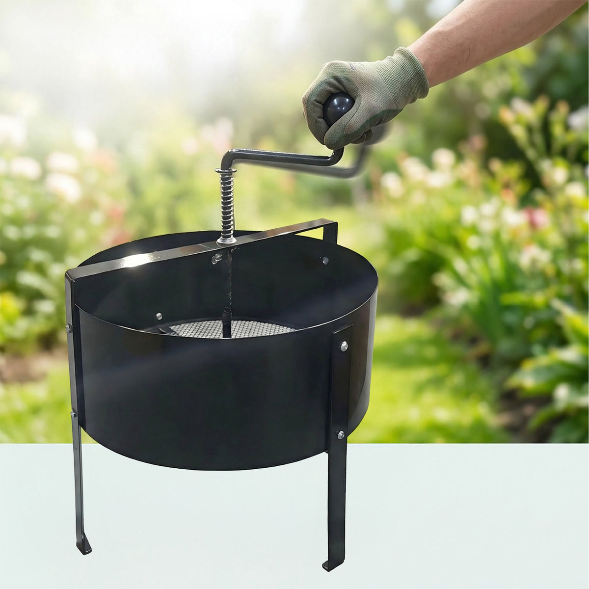 Hand-Crank Garden Sieve, Carbon Steel, Freestanding