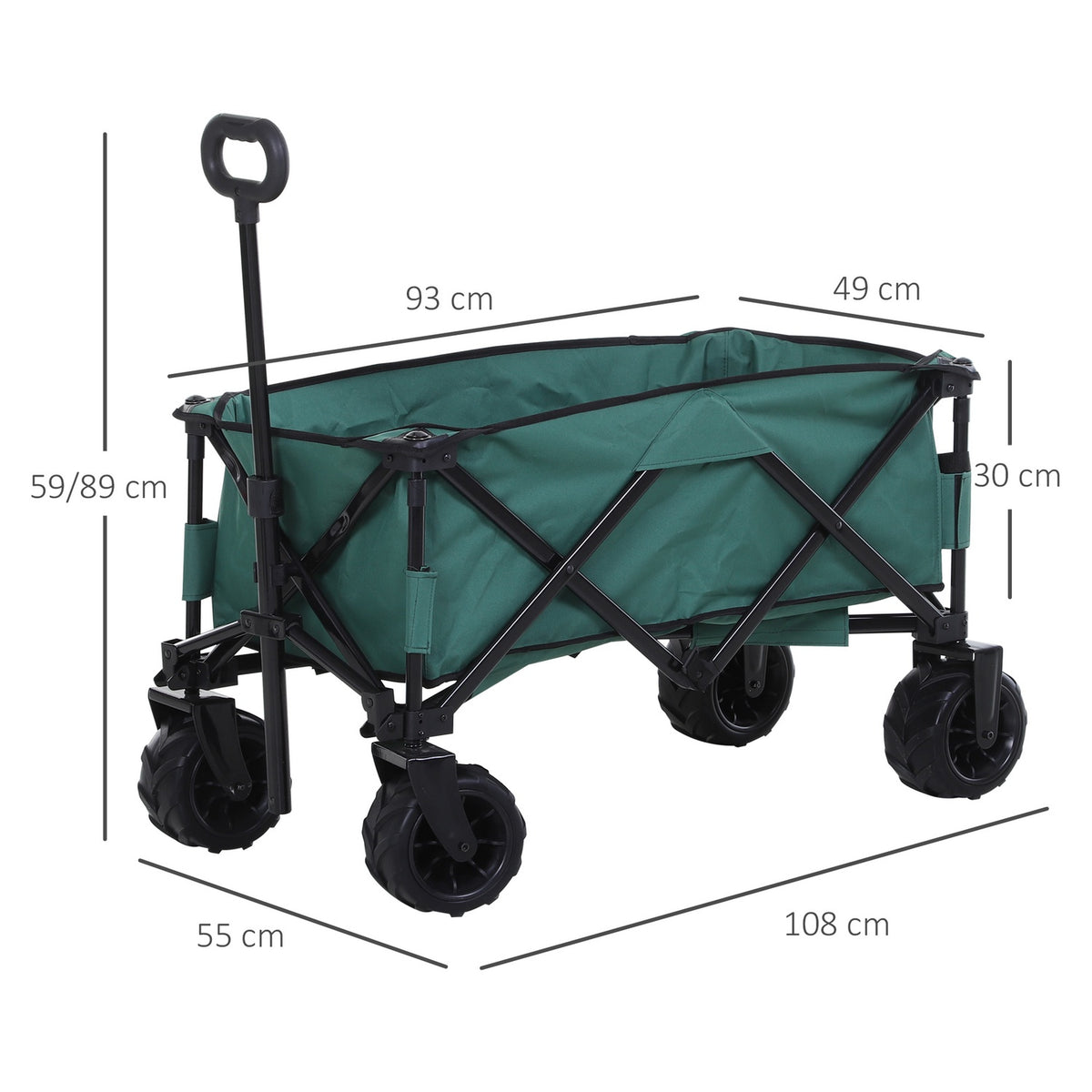Handcart Foldable Handcart 360° Garden Cart Telescopic Handle Adjustable Up To 20Kg Metal Oxford Green 108X55X59-89Cm