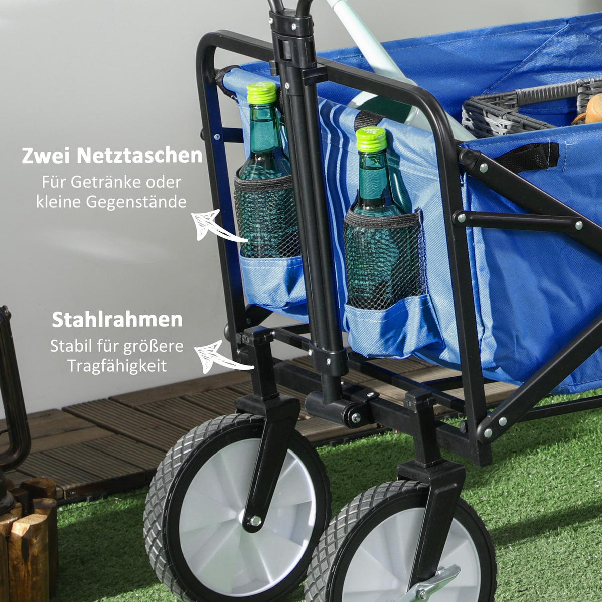 Handcart, Foldable Handcart, 360° Garden Cart, Transport Cart, Beach Cart, Steel Frame, Oxford, 93 X 49 X 75-100 Cm