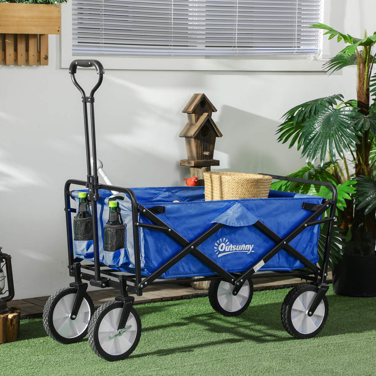 Handcart, Foldable Handcart, 360° Garden Cart, Transport Cart, Beach Cart, Steel Frame, Oxford, 93 X 49 X 75-100 Cm