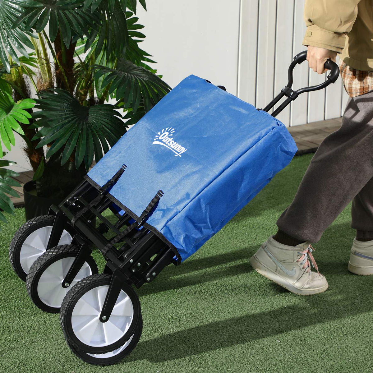 Handcart, Foldable Handcart, 360° Garden Cart, Transport Cart, Beach Cart, Steel Frame, Oxford, 93 X 49 X 75-100 Cm