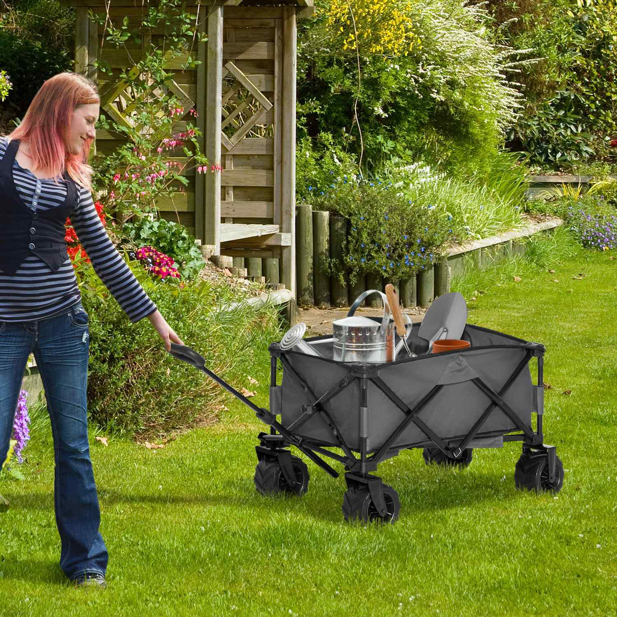 Handcart Foldable Handcart 360°, Garden Cart With Telescopic Handle, Up To 20 Kg, Adjustable Handle Height