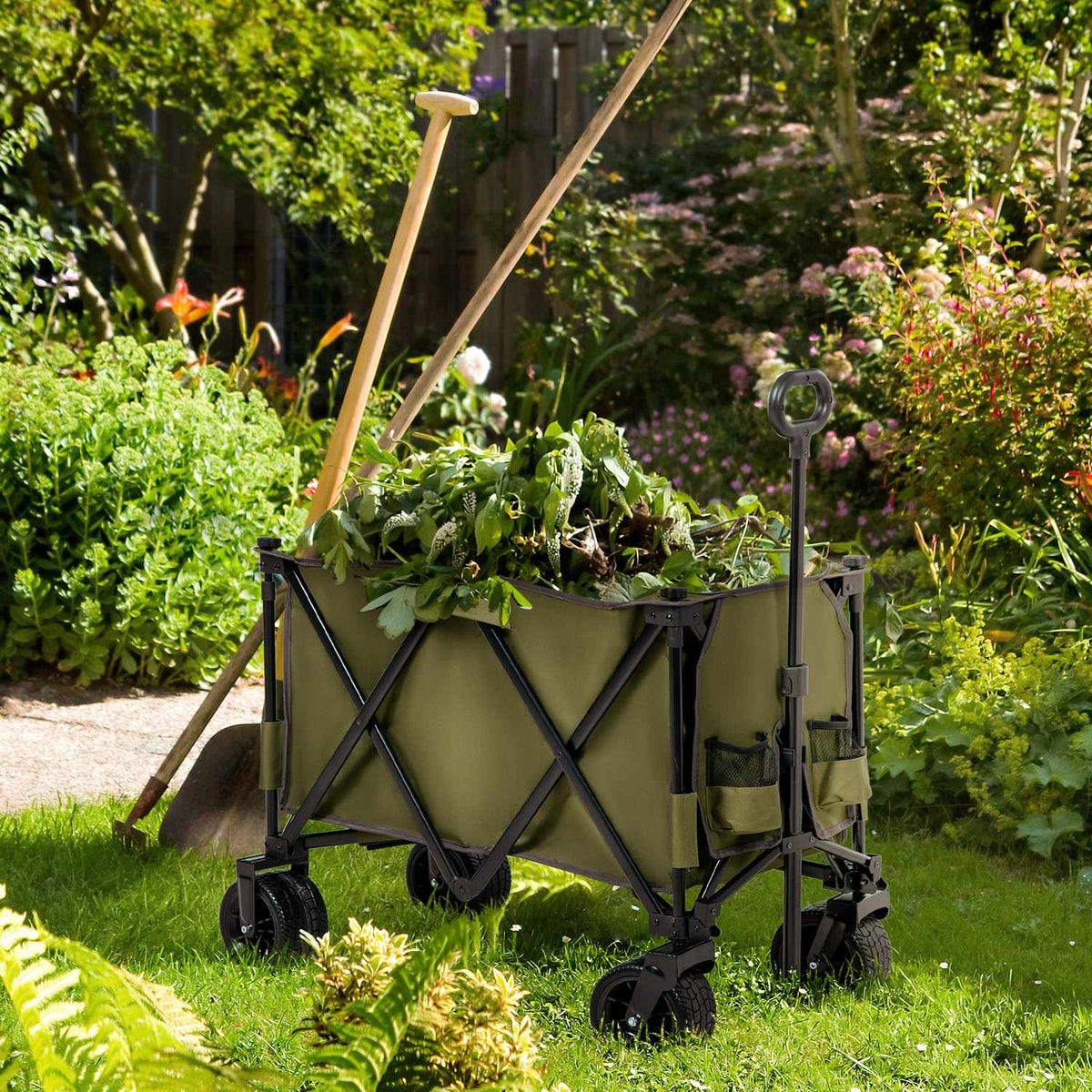 Handcart Foldable Handcart With Adjustable Handle, Bags, Wide Wheels, Up To 120Kg, Green