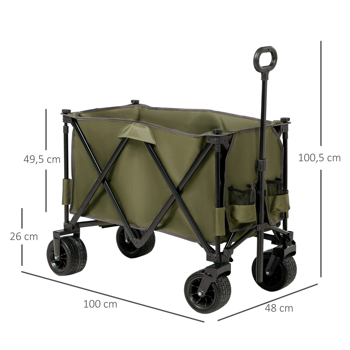 Handcart Foldable Handcart With Adjustable Handle, Bags, Wide Wheels, Up To 120Kg, Green