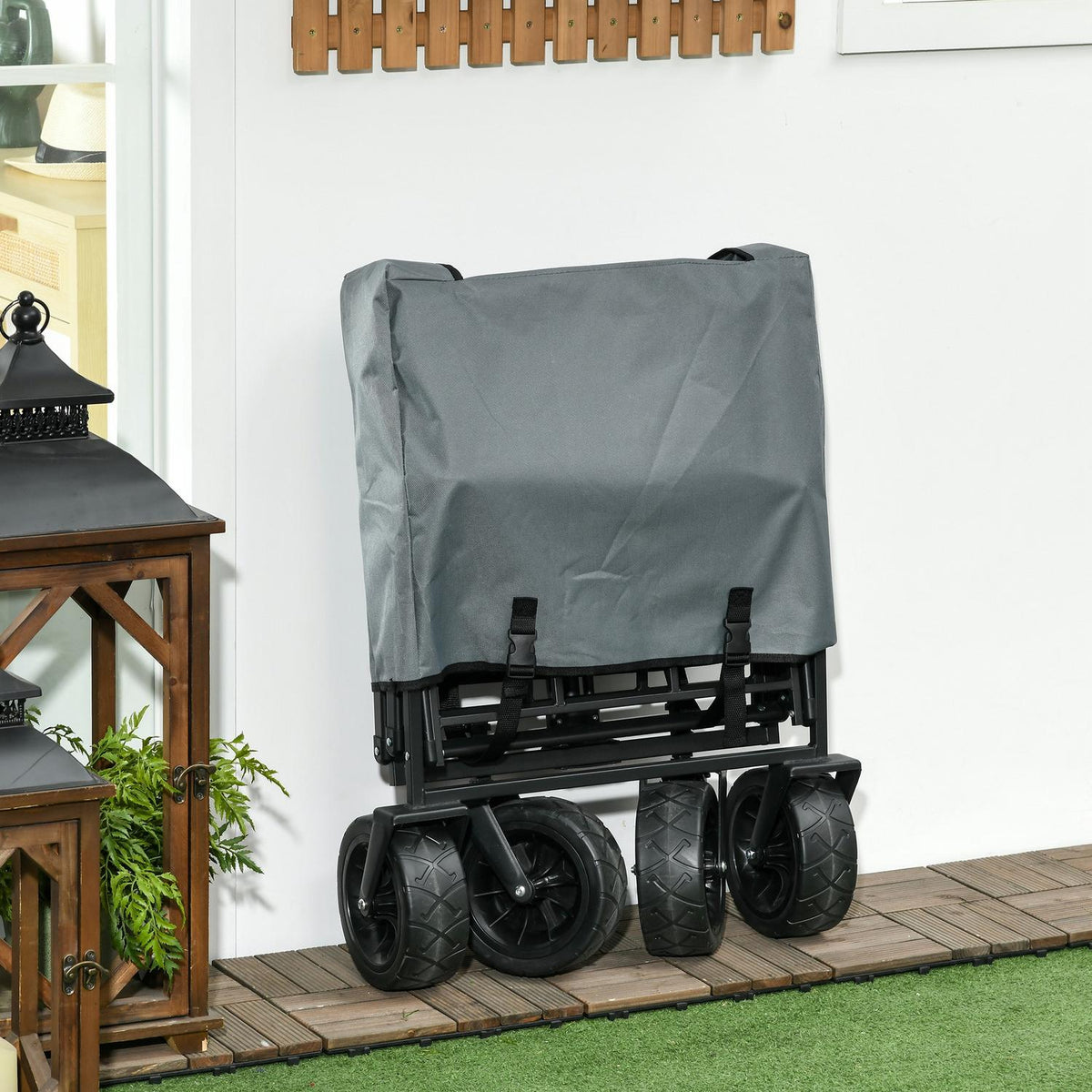 Handcart Foldable Transport Trolley With Cooler Bag, Beach Trolley With Extendable Handle, Holds Up To 120 Kg