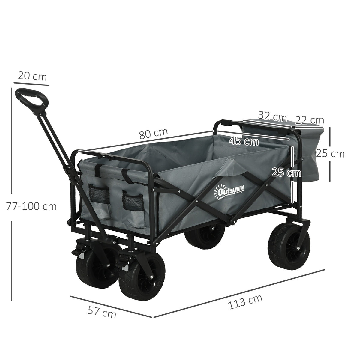 Handcart Foldable Transport Trolley With Cooler Bag, Beach Trolley With Extendable Handle, Holds Up To 120 Kg