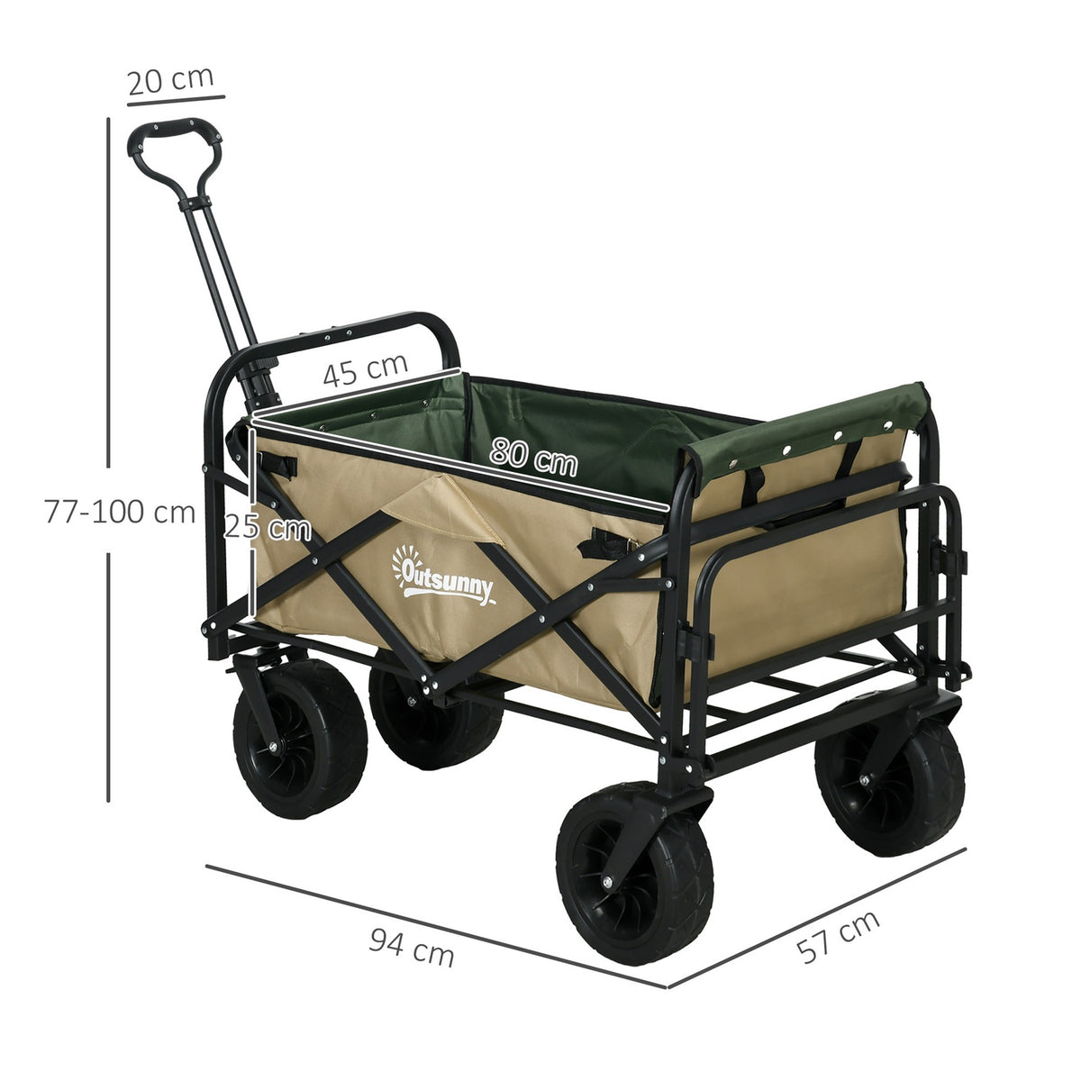 Handcart Folding Cart With Handle Beach Cart Garden Cart With Carry Bag Holds Up To 100Kg Oxford Khaki