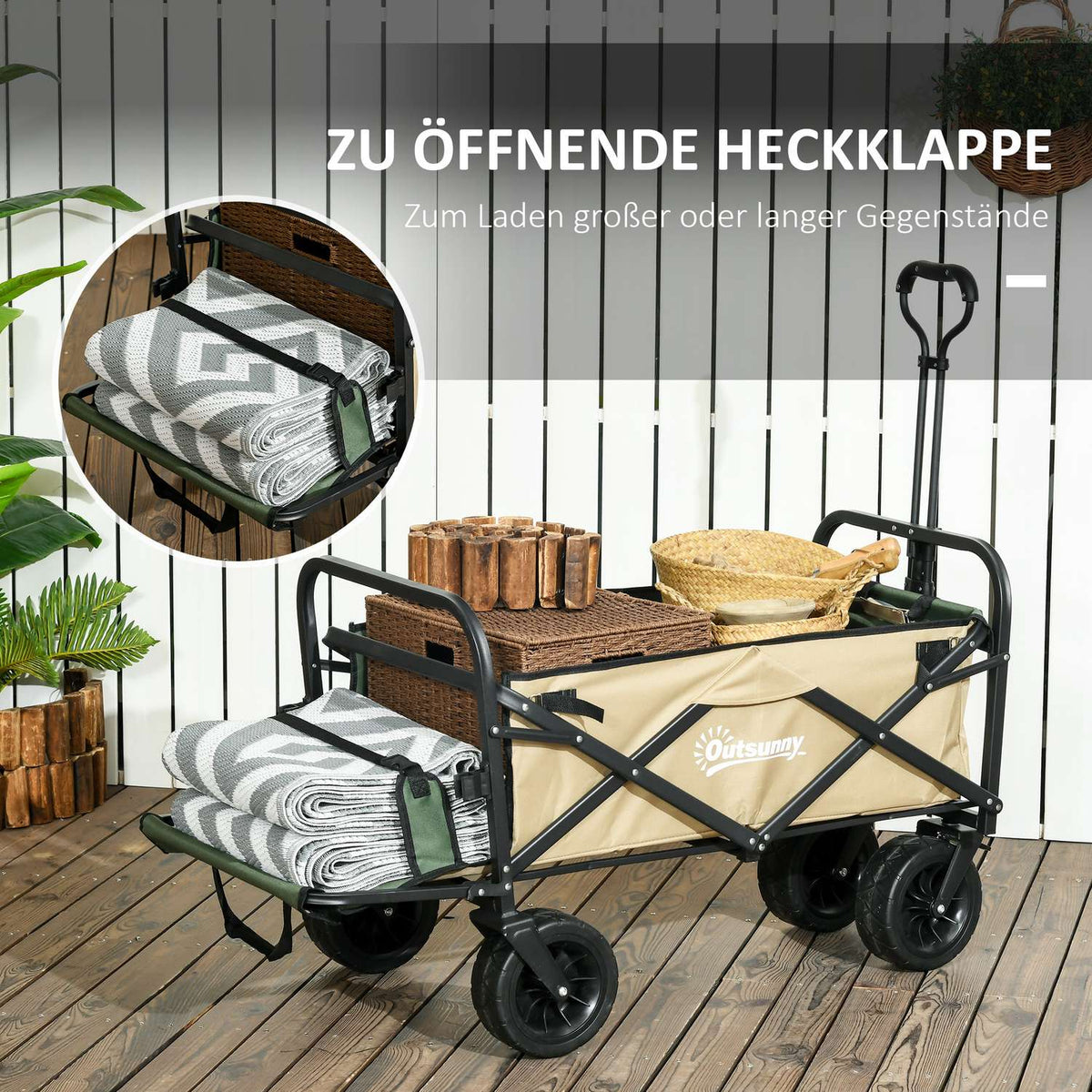 Handcart Folding Cart With Handle Beach Cart Garden Cart With Carry Bag Holds Up To 100Kg Oxford Khaki