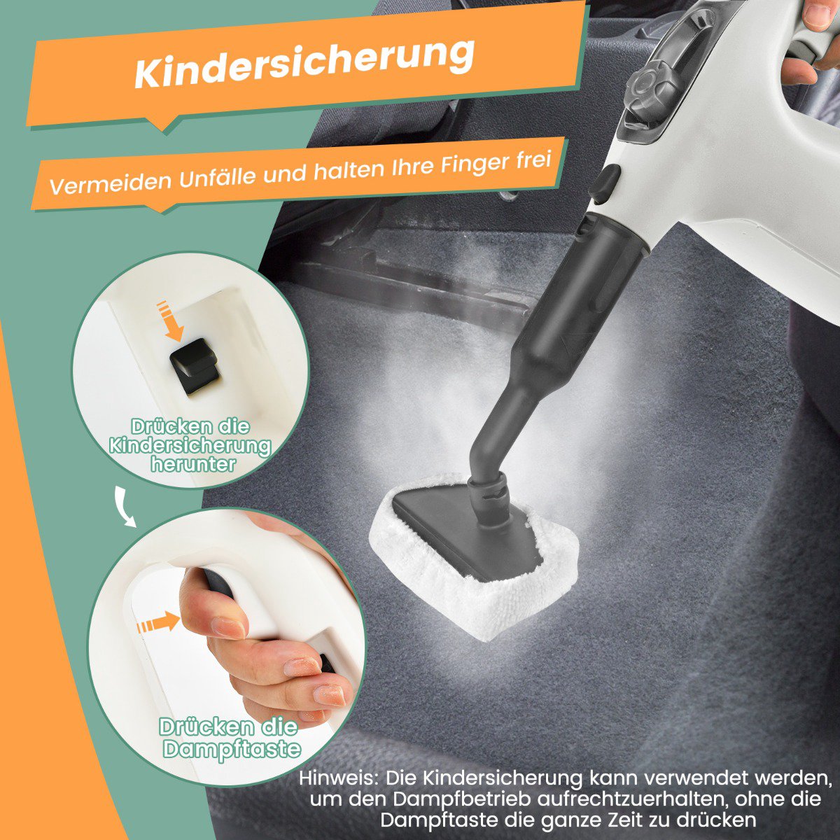 Handheld Pressurized Steam Cleaner, 1400W, 400ml Tank