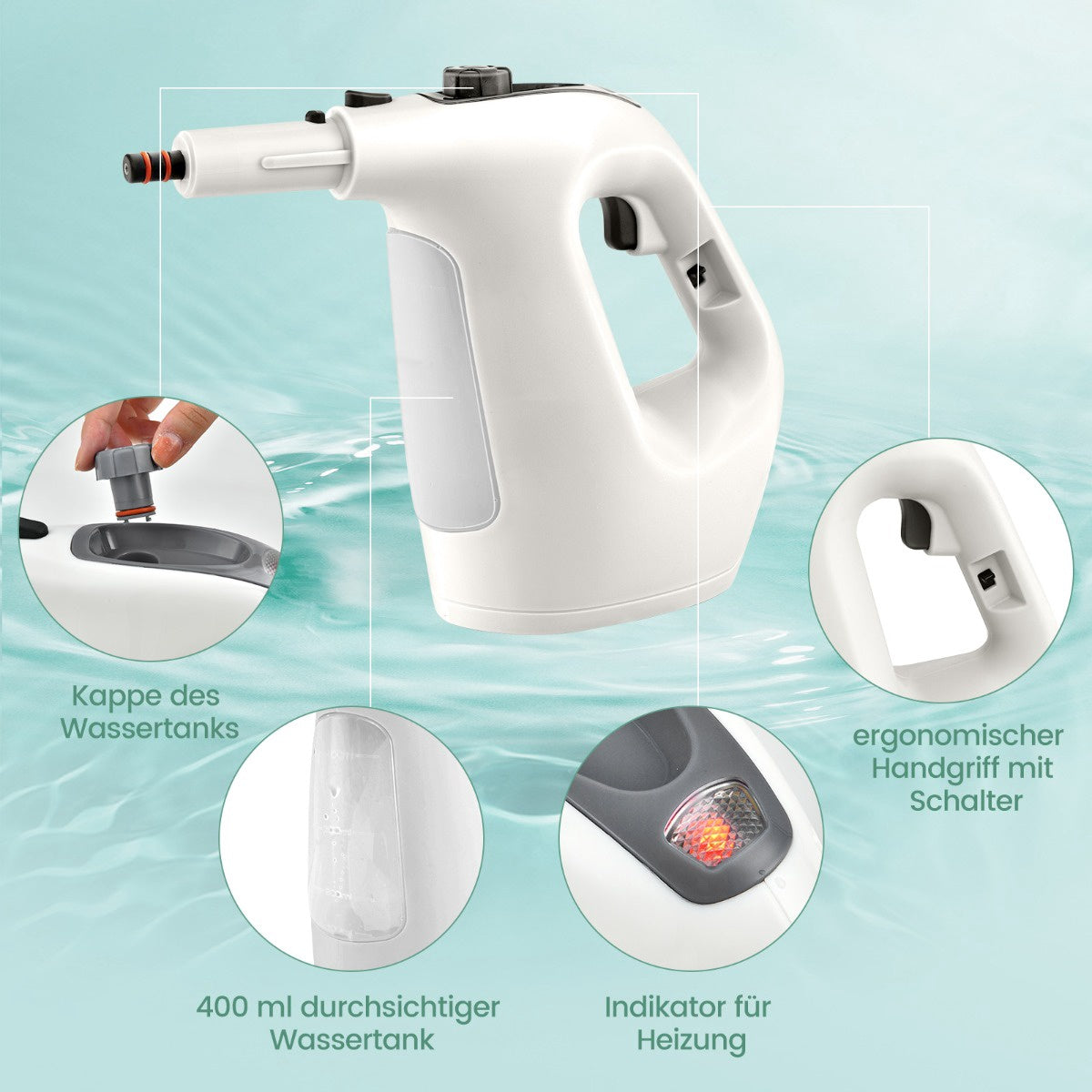 Handheld Pressurized Steam Cleaner, 1400W, 400ml Tank