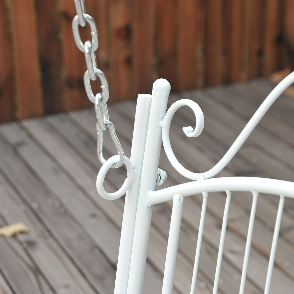 Hanging Bench Elegant Rocking Bench With Chains, Metal, White, 118X58X57Cm