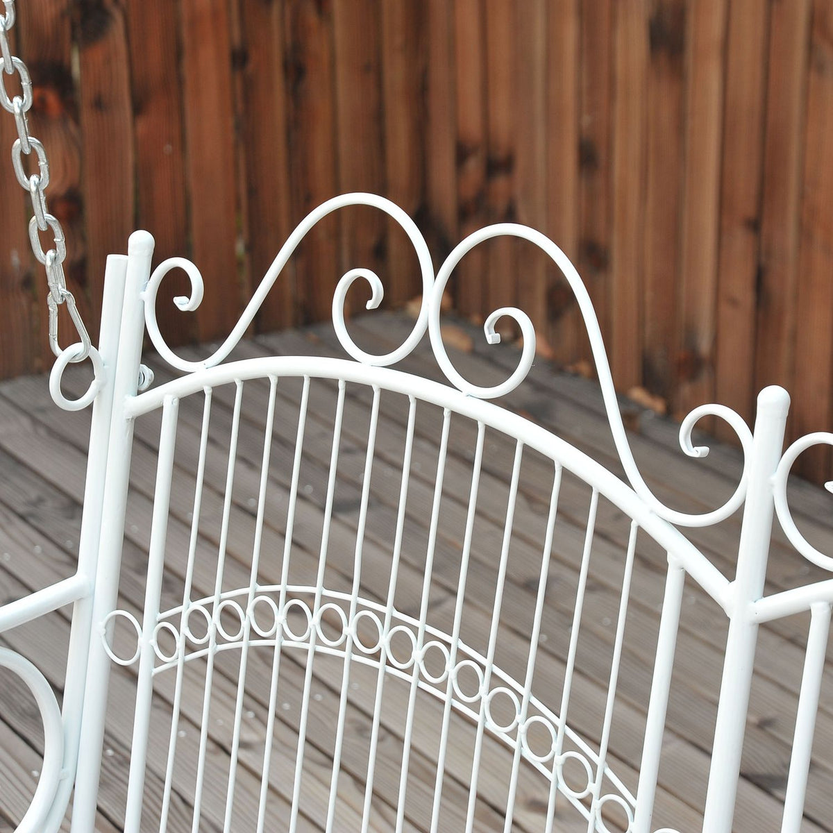 Hanging Bench Elegant Rocking Bench With Chains, Metal, White, 118X58X57Cm