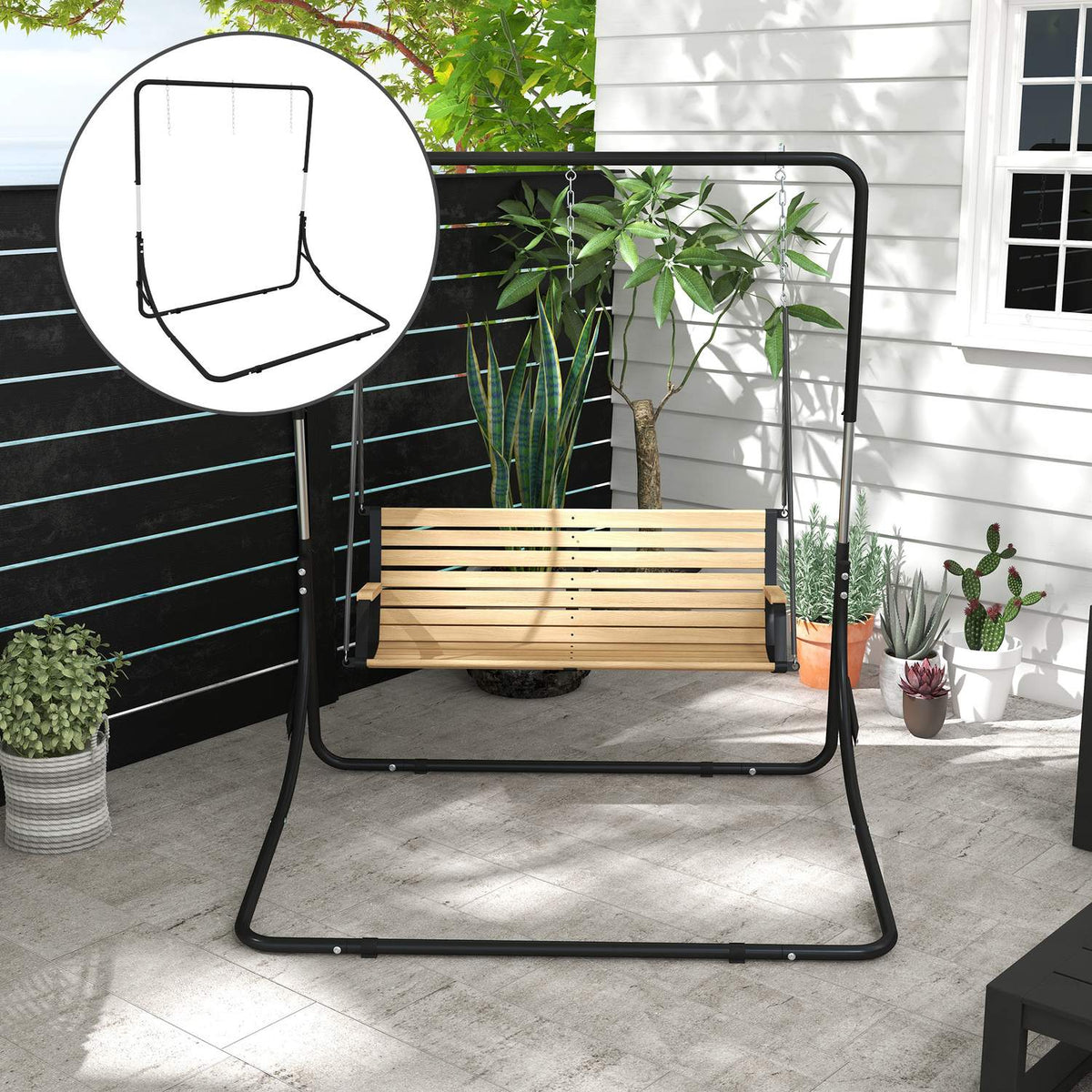 Hanging Chair Frame Hanging Chair Frame Height-Adjustable Stand For Hanging Chair With 3 Hooks Max. 250 Kg Load Capacity Metal Black