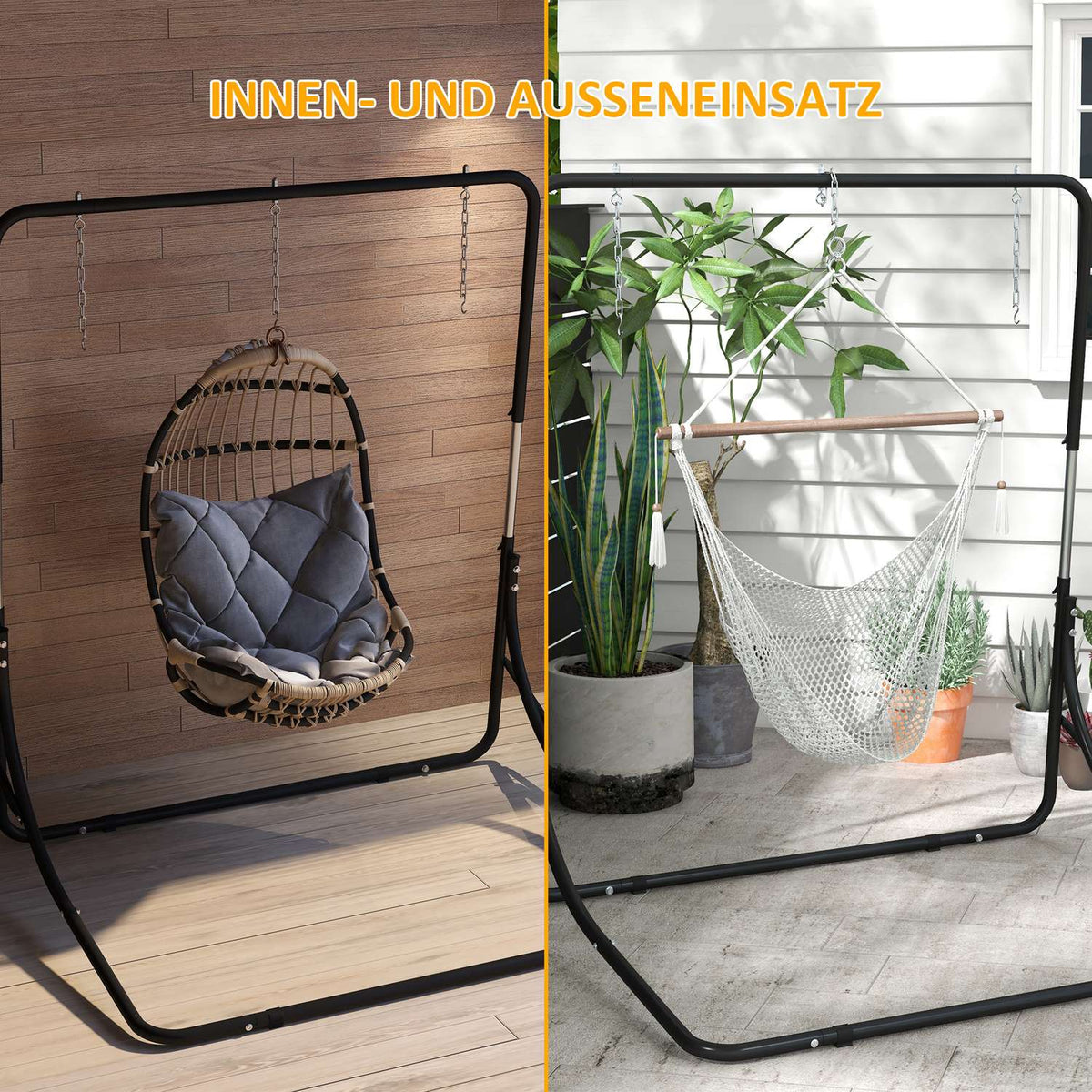 Hanging Chair Frame Hanging Chair Frame Height-Adjustable Stand For Hanging Chair With 3 Hooks Max. 250 Kg Load Capacity Metal Black