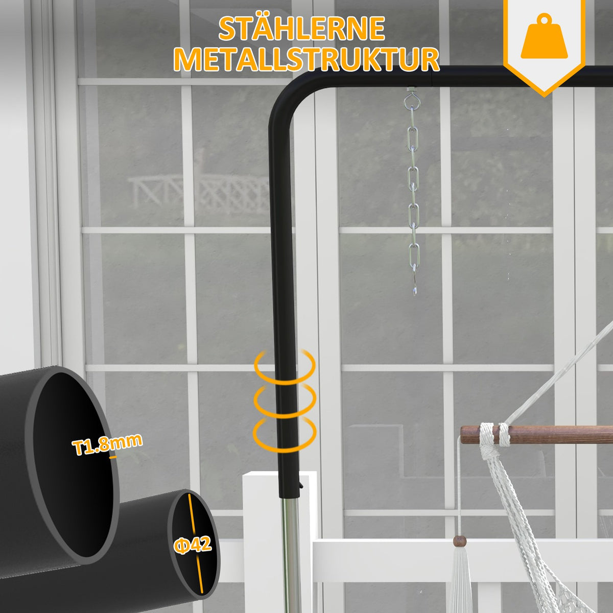 Hanging Chair Frame Hanging Chair Frame Height-Adjustable Stand For Hanging Chair With 3 Hooks Max. 250 Kg Load Capacity Metal Black