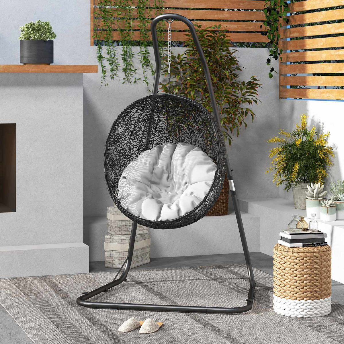 Hanging Chair Frame, Hanging Chair Frame, Height-Adjustable Stand For Hanging Chairs Up To 150 Kg, Load-Bearing For Garden, Balcony, Metal, Black