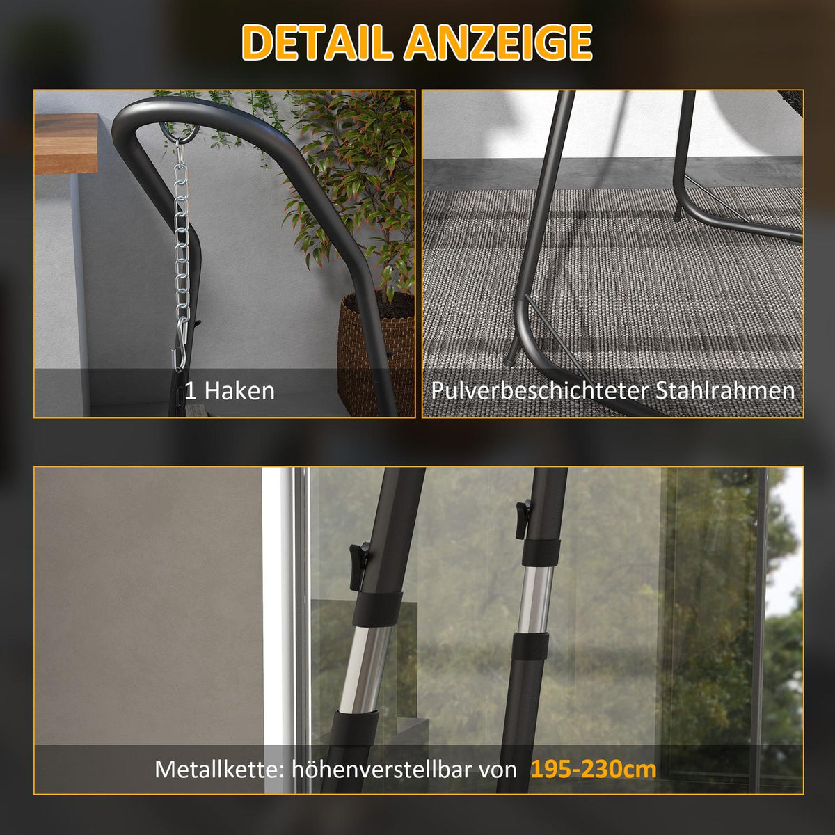 Hanging Chair Frame, Hanging Chair Frame, Height-Adjustable Stand For Hanging Chairs Up To 150 Kg, Load-Bearing For Garden, Balcony, Metal, Black