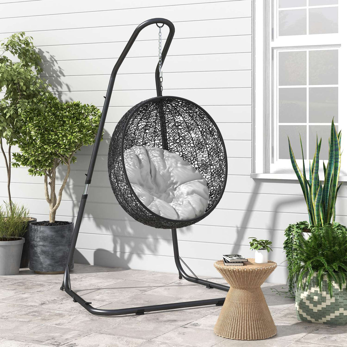 Hanging Chair Frame, Hanging Chair Frame, Height-Adjustable Stand For Hanging Chairs Up To 150 Kg, Load-Bearing For Garden, Balcony, Metal, Black