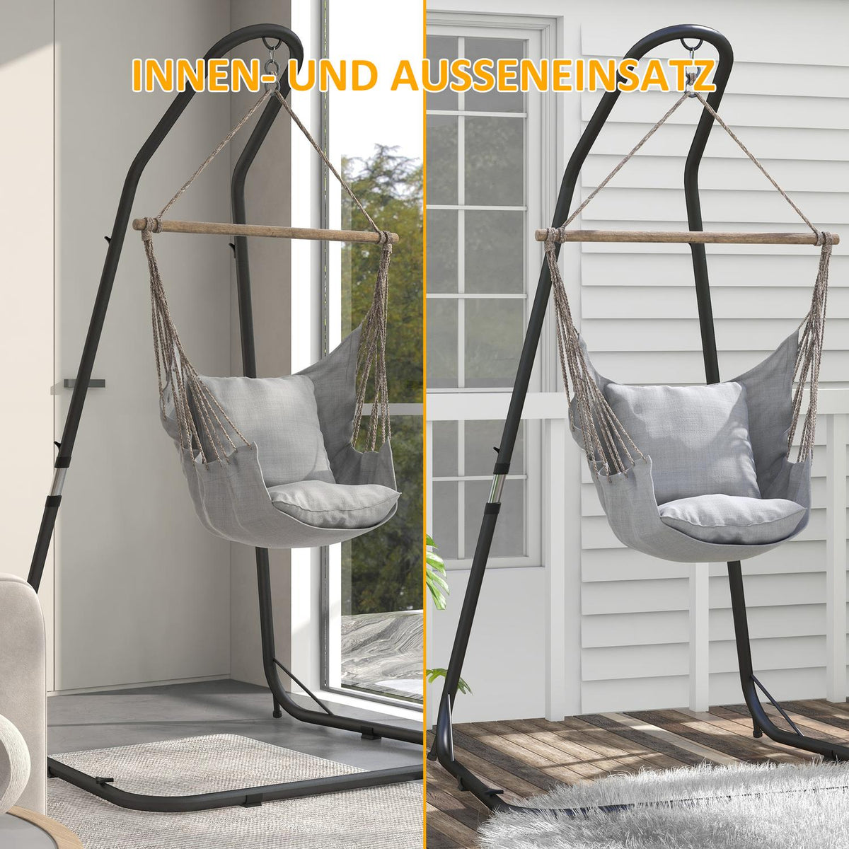 Hanging Chair Frame, Hanging Chair Frame, Height-Adjustable Stand For Hanging Chairs Up To 150 Kg, Load-Bearing For Garden, Balcony, Metal, Black