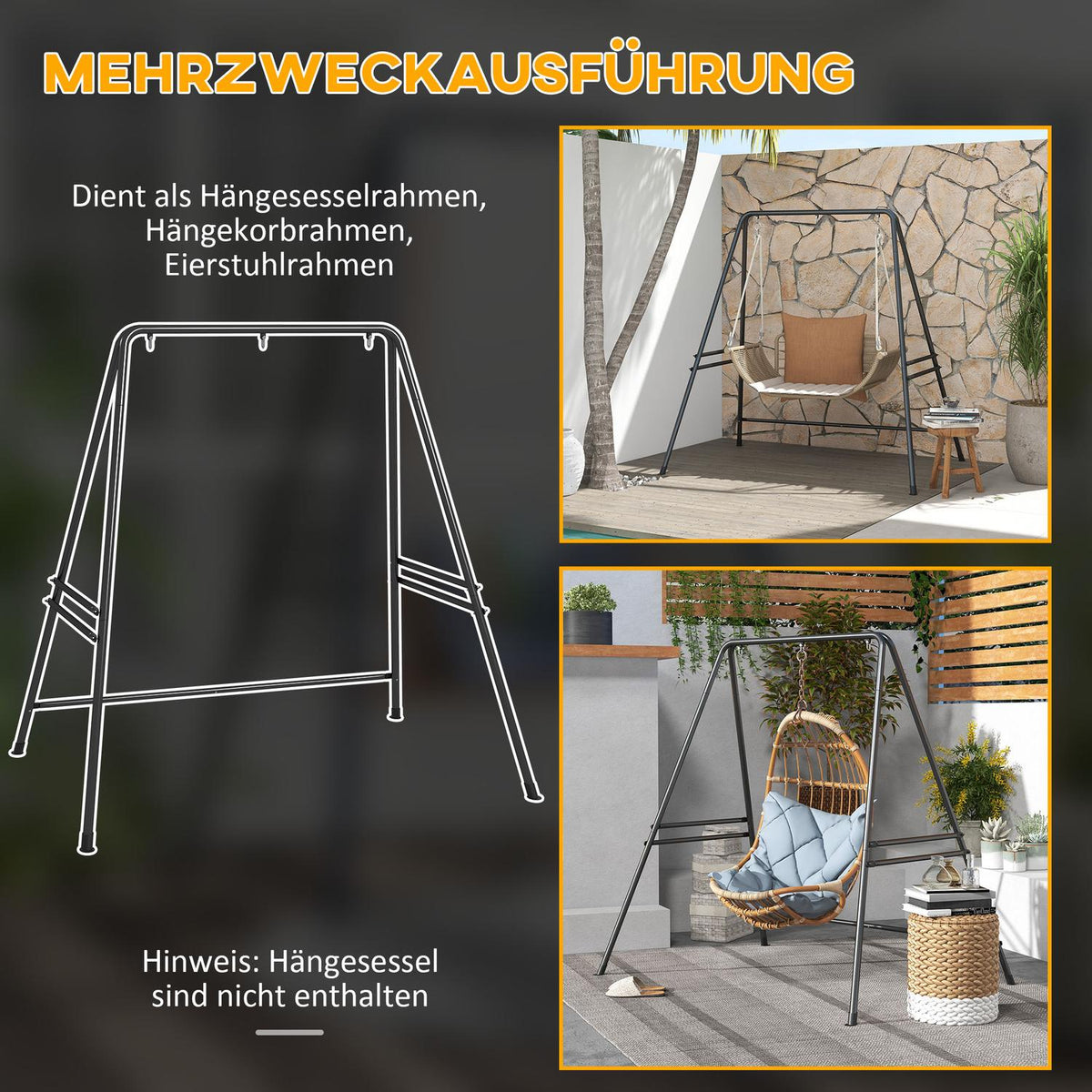 Hanging Chair Frame Hanging Chair Frame Made Of Steel Stand For Hanging Chair Max. 150 Kg Load Capacity For Indoor Outdoor Black 178 X 143 X 180 Cm