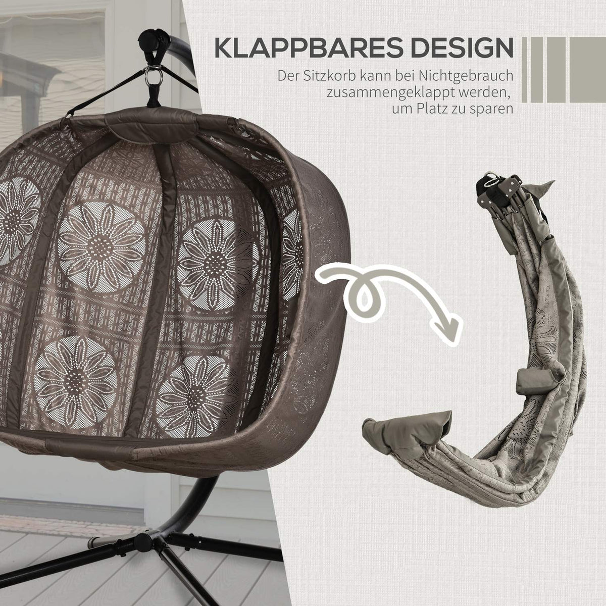 Hanging Chair Hanging Basket With Frame For 2 People Hanging Swing Hammock Chair With Cushion Basket Foldable Flower Knit Fabric Steel