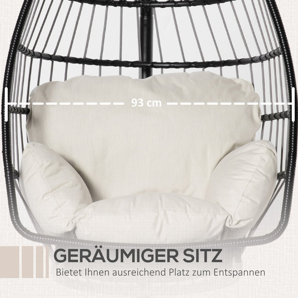 Hanging Chair Hanging Basket With Frame Hanging Swing Hanging Chair With Cushion Basket Foldable Metal Black + Cream White 101 X 101 X 188 Cm