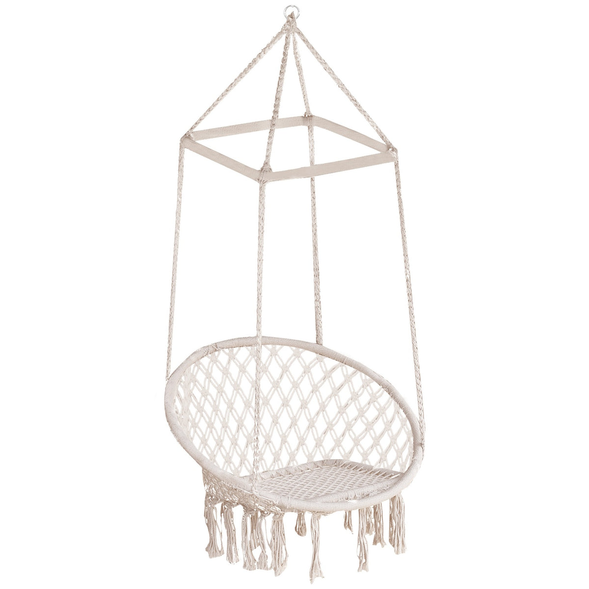 Hanging Chair Vintage Ethnic Hanging Swing Weatherproof Uv-Resistant Cotton Metal Beige Ø80Xh150Cm Up To 100Kg