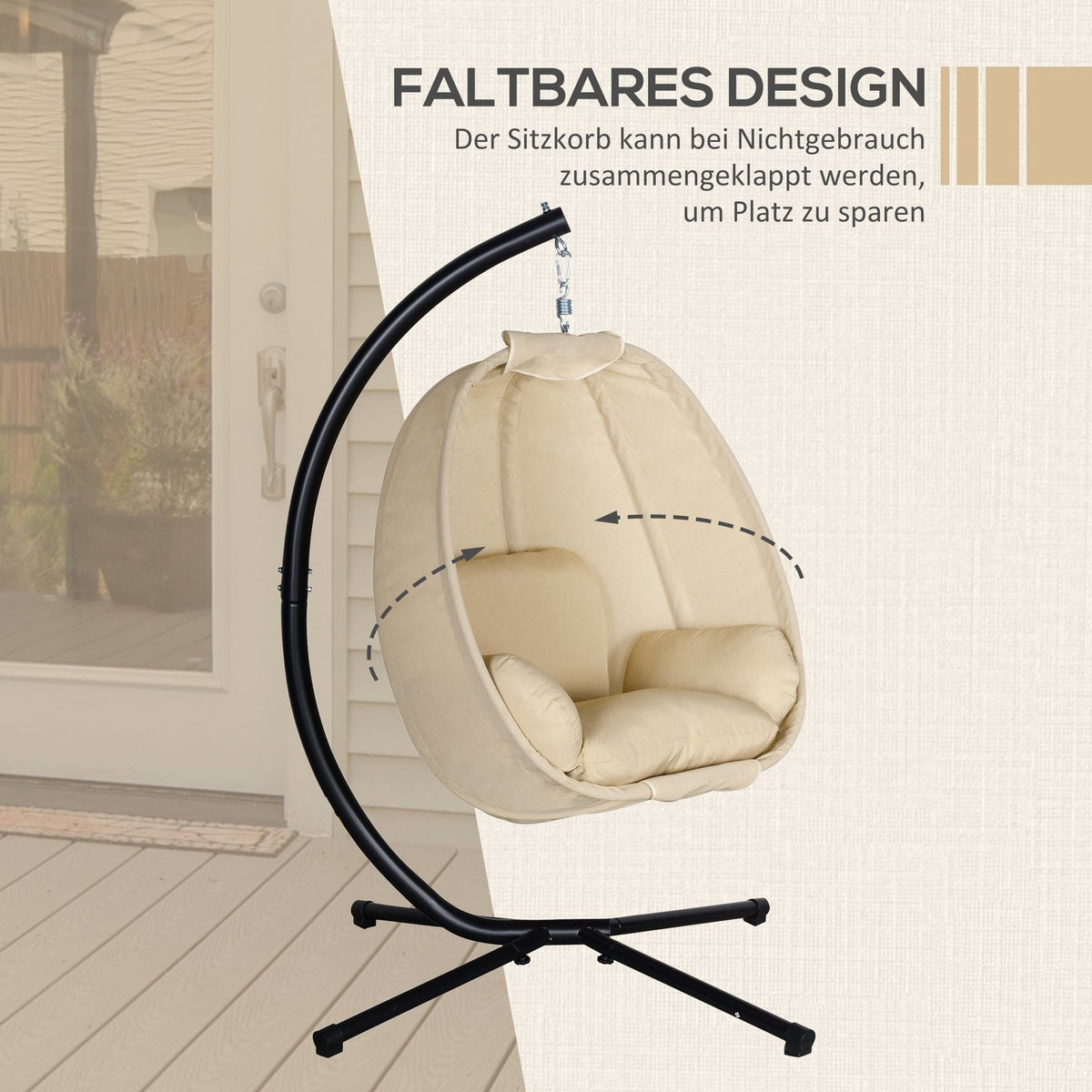 Hanging Egg Chair with Cushion, Indoor/Outdoor, Khaki