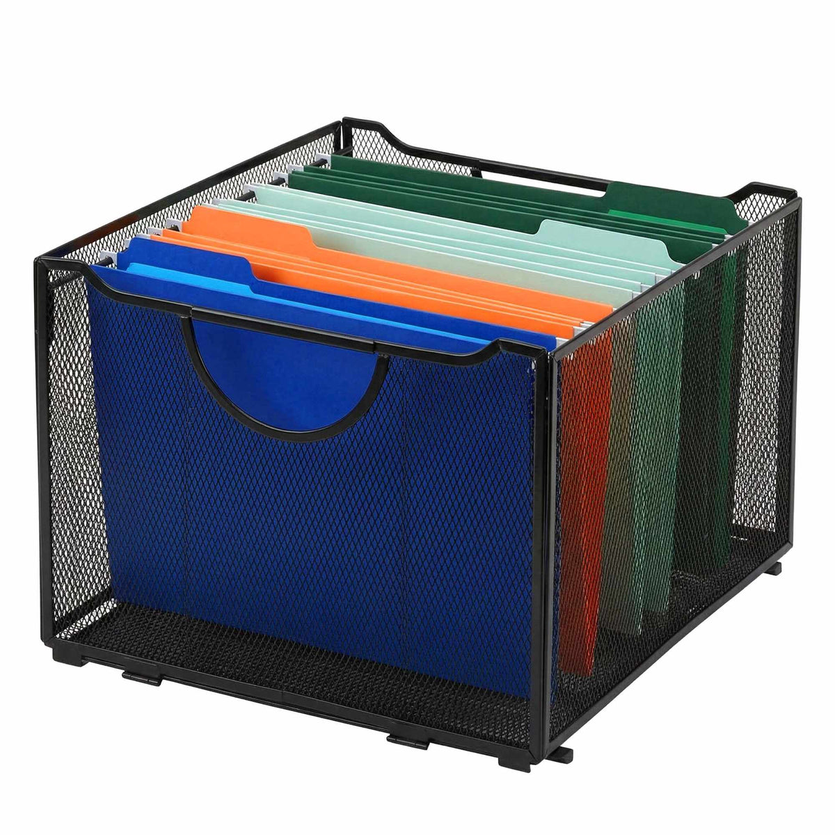 Hanging File Box, Steel Mesh, Stackable With Handles