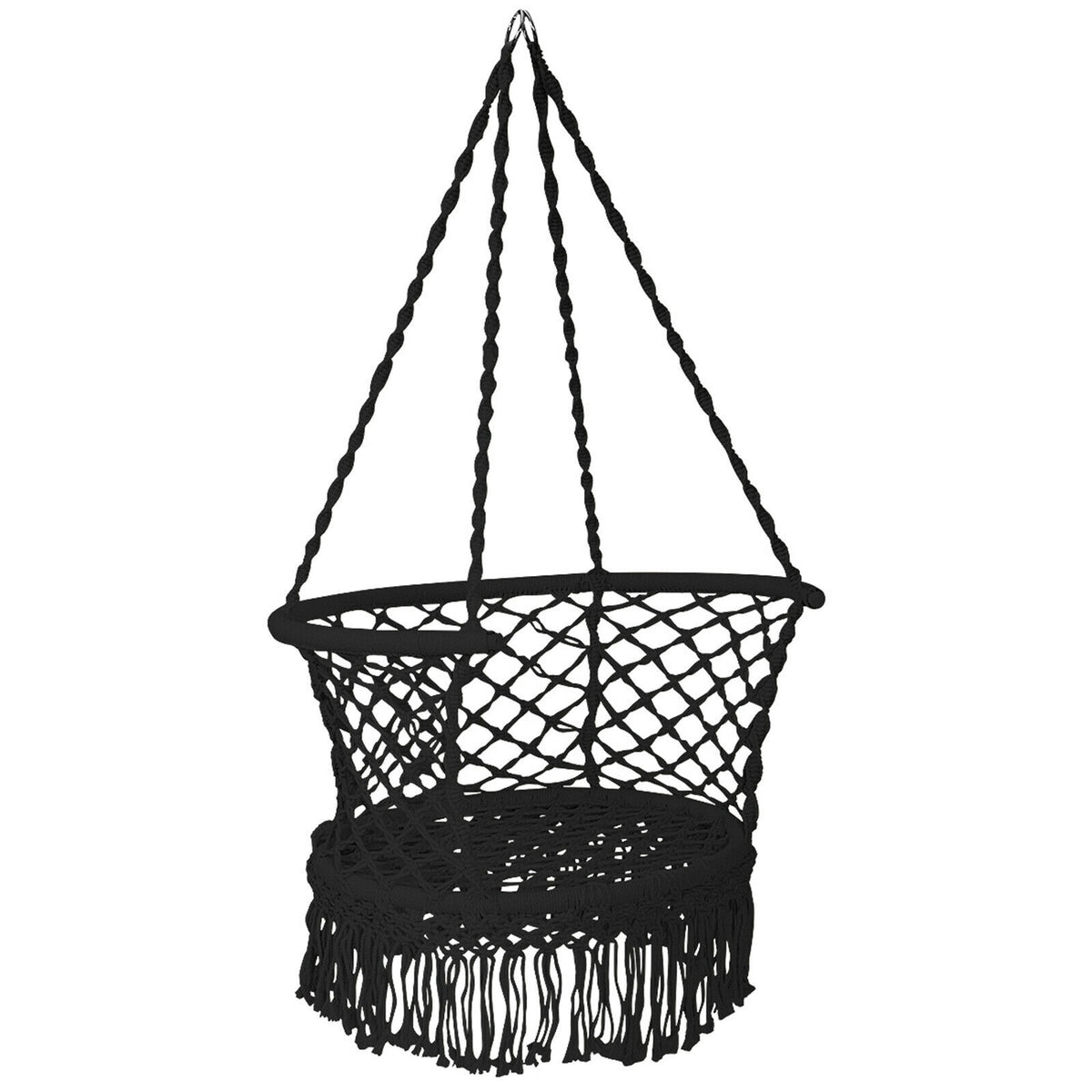 Hanging Hammock Chair, Cotton Macrame Backrest, Black