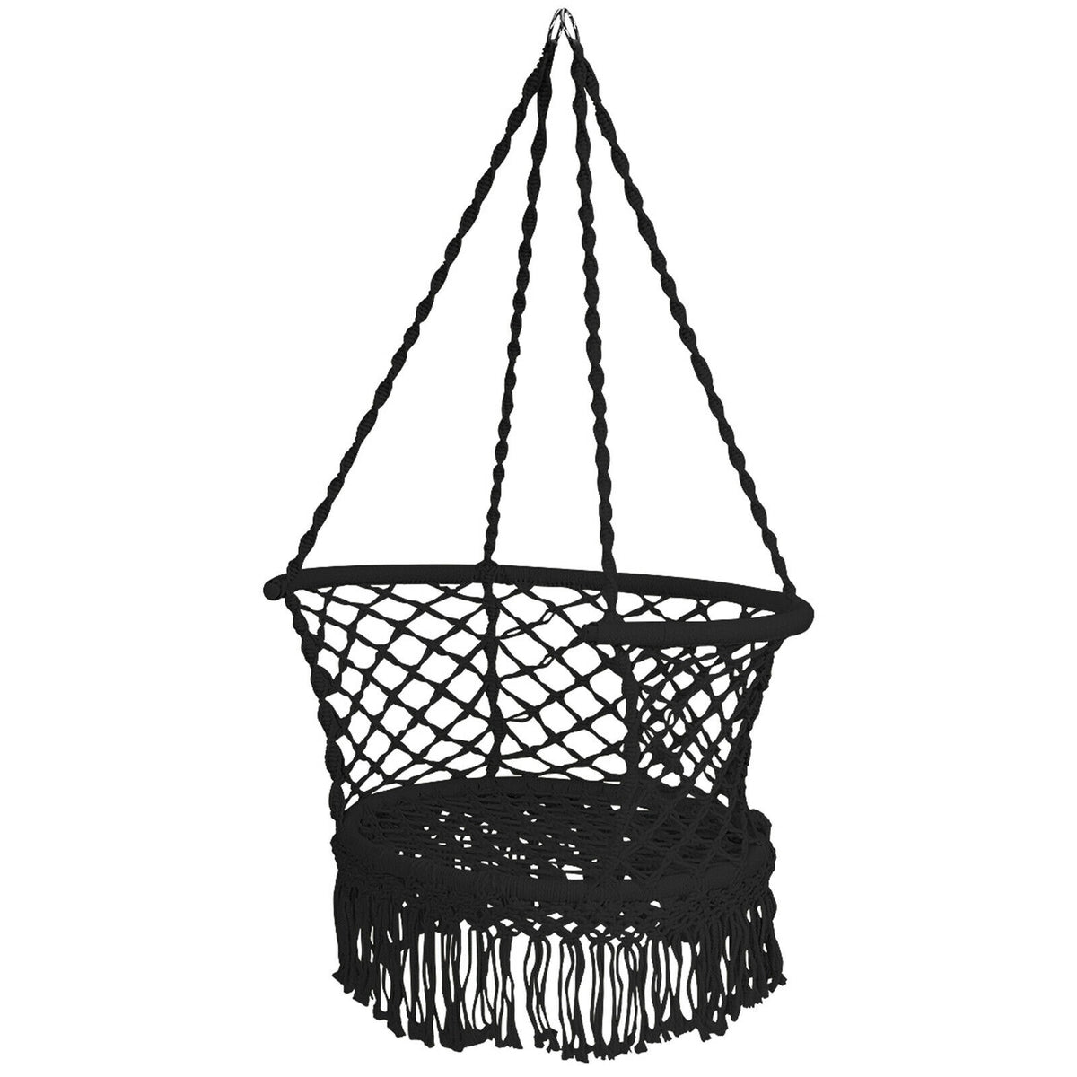 Hanging Hammock Chair, Cotton Macrame Backrest, Black